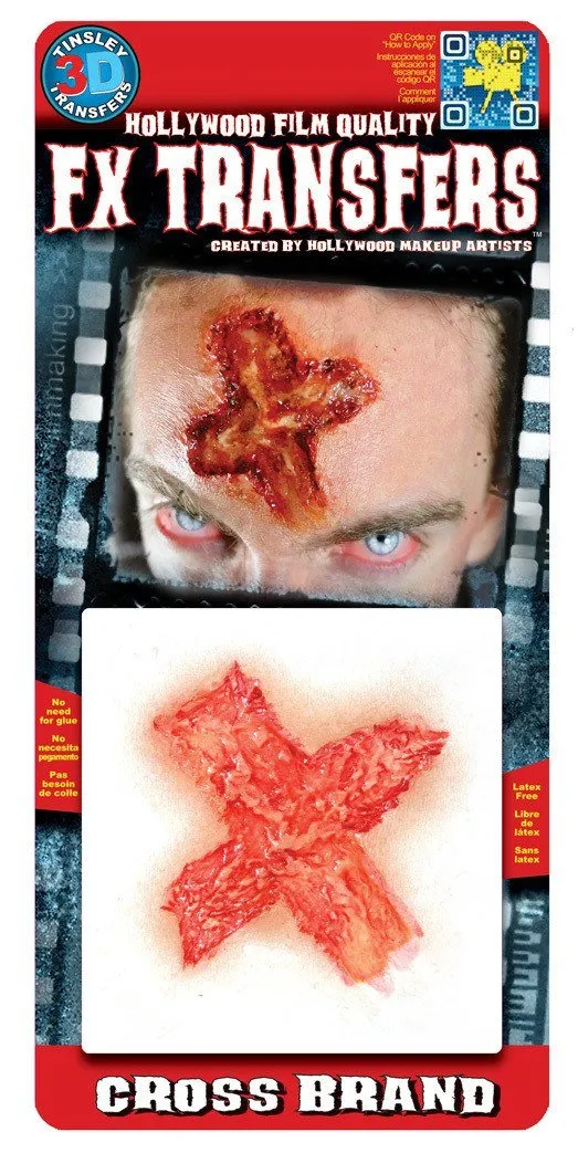 Branded Cross On Forehead 3D Makeup Halloween Horror Costume Transfer