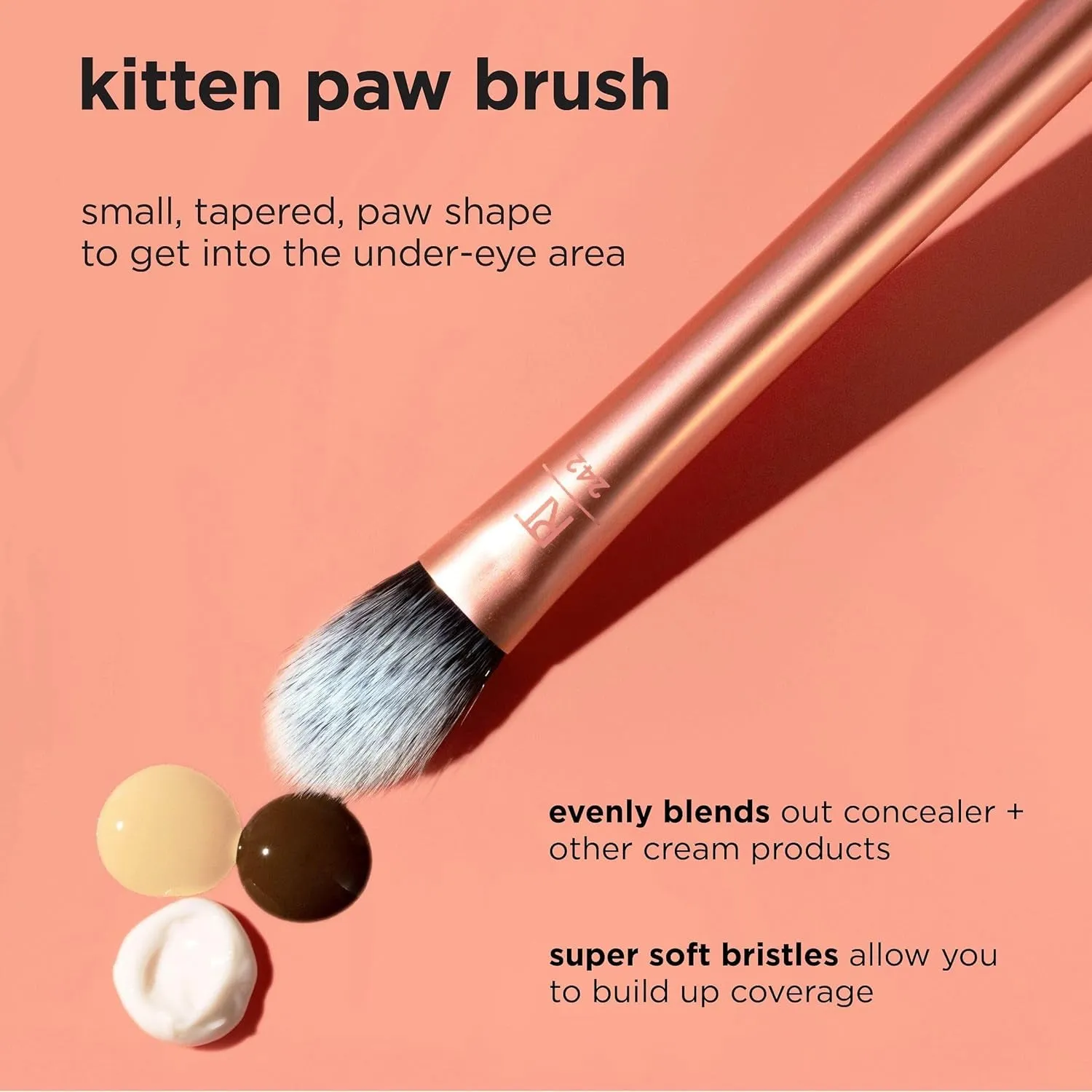 Brightening Concealer Makeup Brush, Viral Kitten Paw Brush Conceals under Eyes, & Imperfections, Cover Dark Circles, for Brightener & Concealer, RT 242 Brush, Cruelty-Free, 1 Count