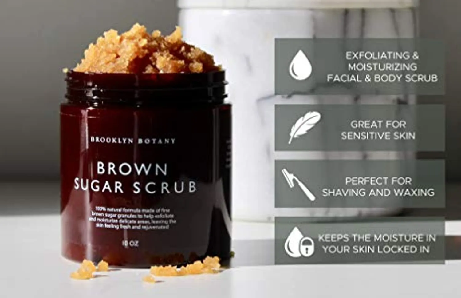 Brooklyn Botany Brown Sugar Body Scrub - Moisturizing and Exfoliating Body, Face, Hand, Foot Scrub - Fights Acne Scars, Stretch Marks, Fine Lines & Wrinkles, Great Gifts For Women & Men - 10.5 oz