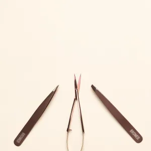 Browed - Chocolate Slanted, Point Tweezers   Scissors Set