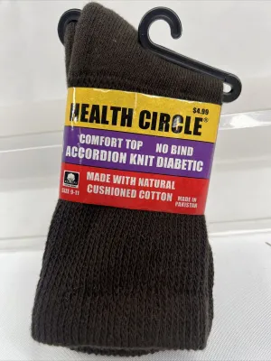 Brown  Men Health Circle Diabetic Socks No Bind Cushion Crew  9-11