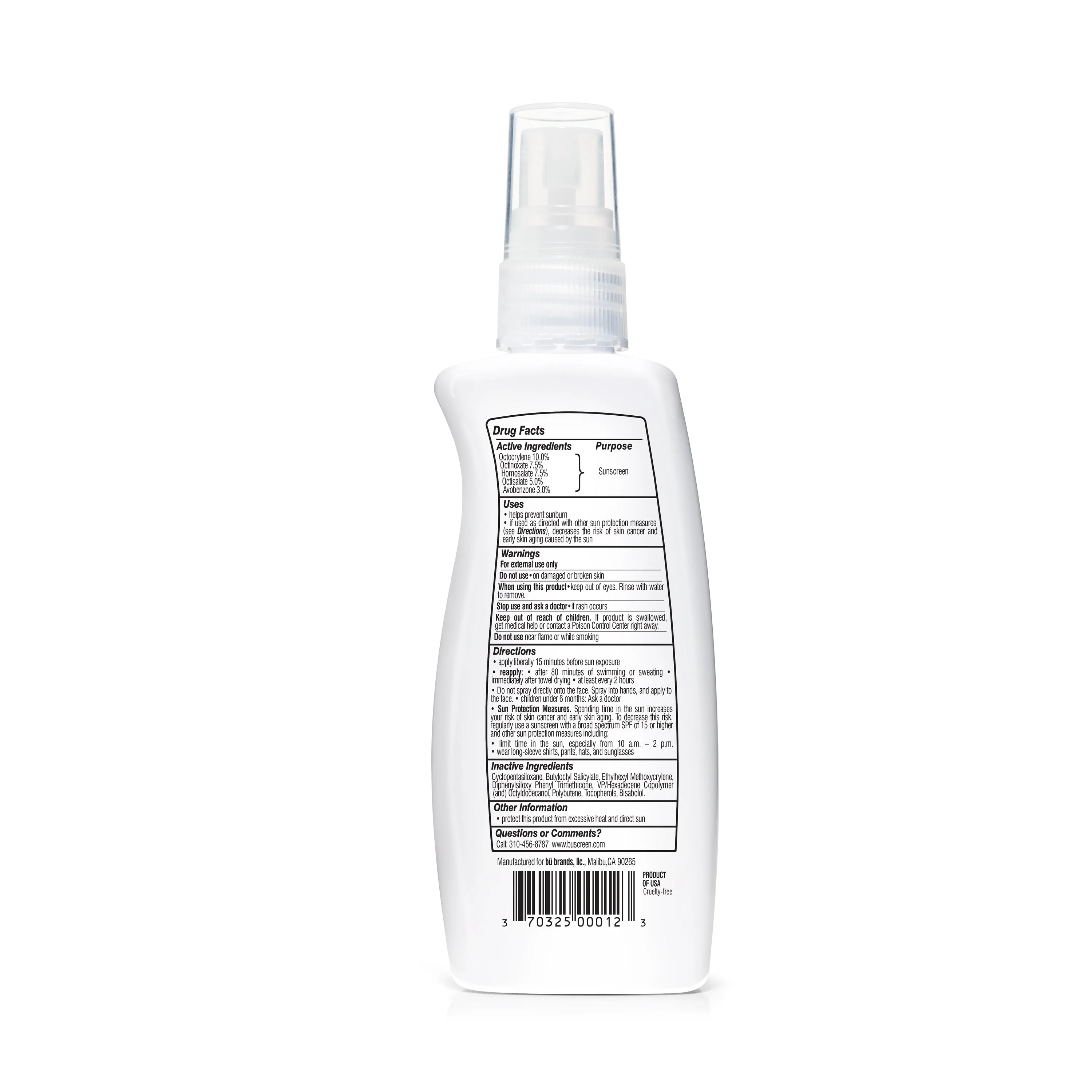 Bu SPF 50 Fragrance-Free Sunscreen Spray