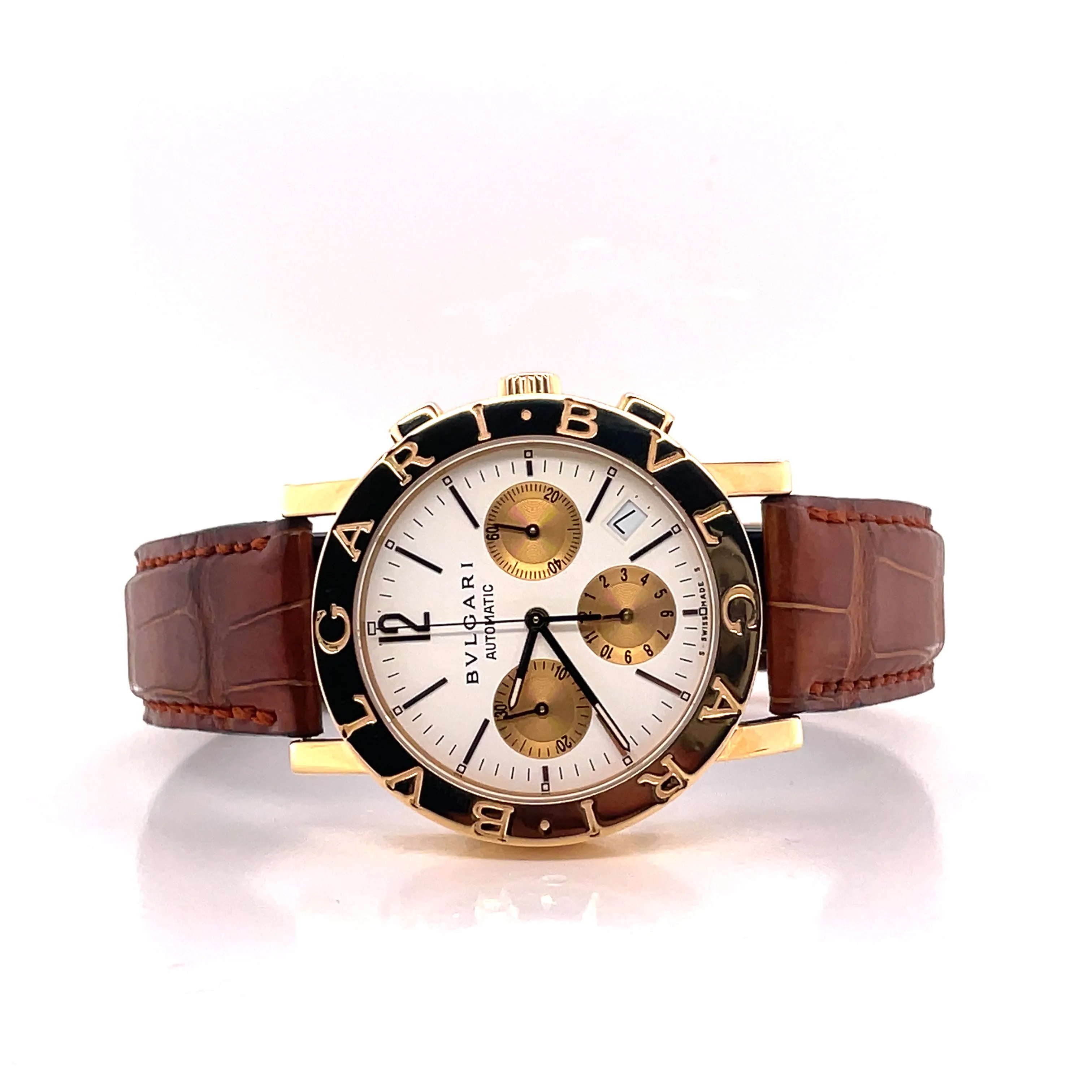 Bulgari Bvlgari Mens Automatic Chronograph Watch, BB 38 GL CH - 18K Gold