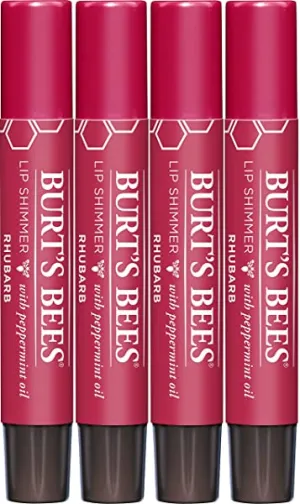 Burt's Bees 100% Natural Moisturizing Lip Shimmer, Rhubarb - 4 Count Tubes (BB3739900)