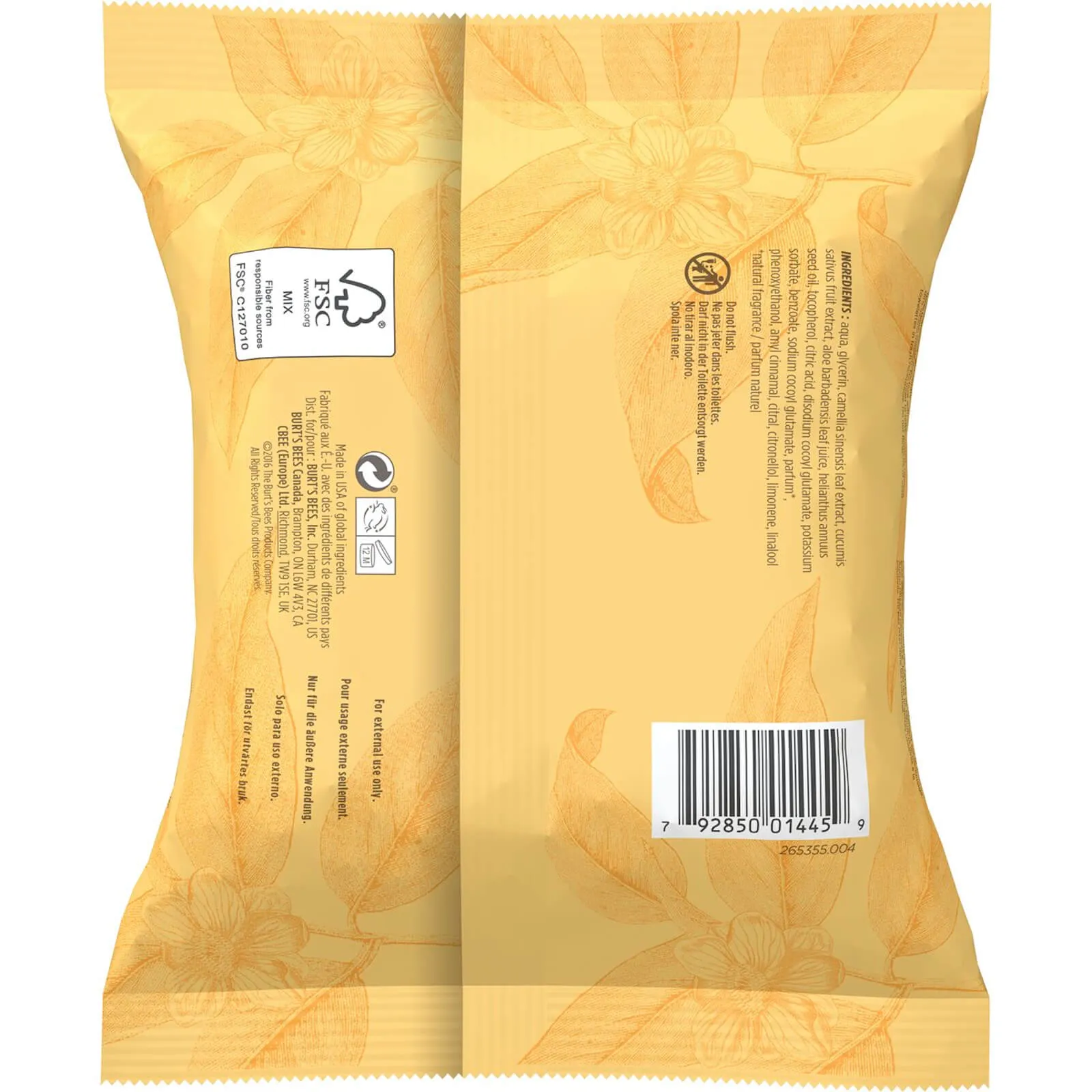 Burts Bees Facial Cleansing Towelettes with White Tea Extract (Normal Skin) 30's