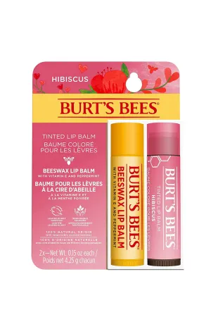 BURTS Bees Original Beeswax Lip Balm and Hibiscus Tinted Lip Balm Duo