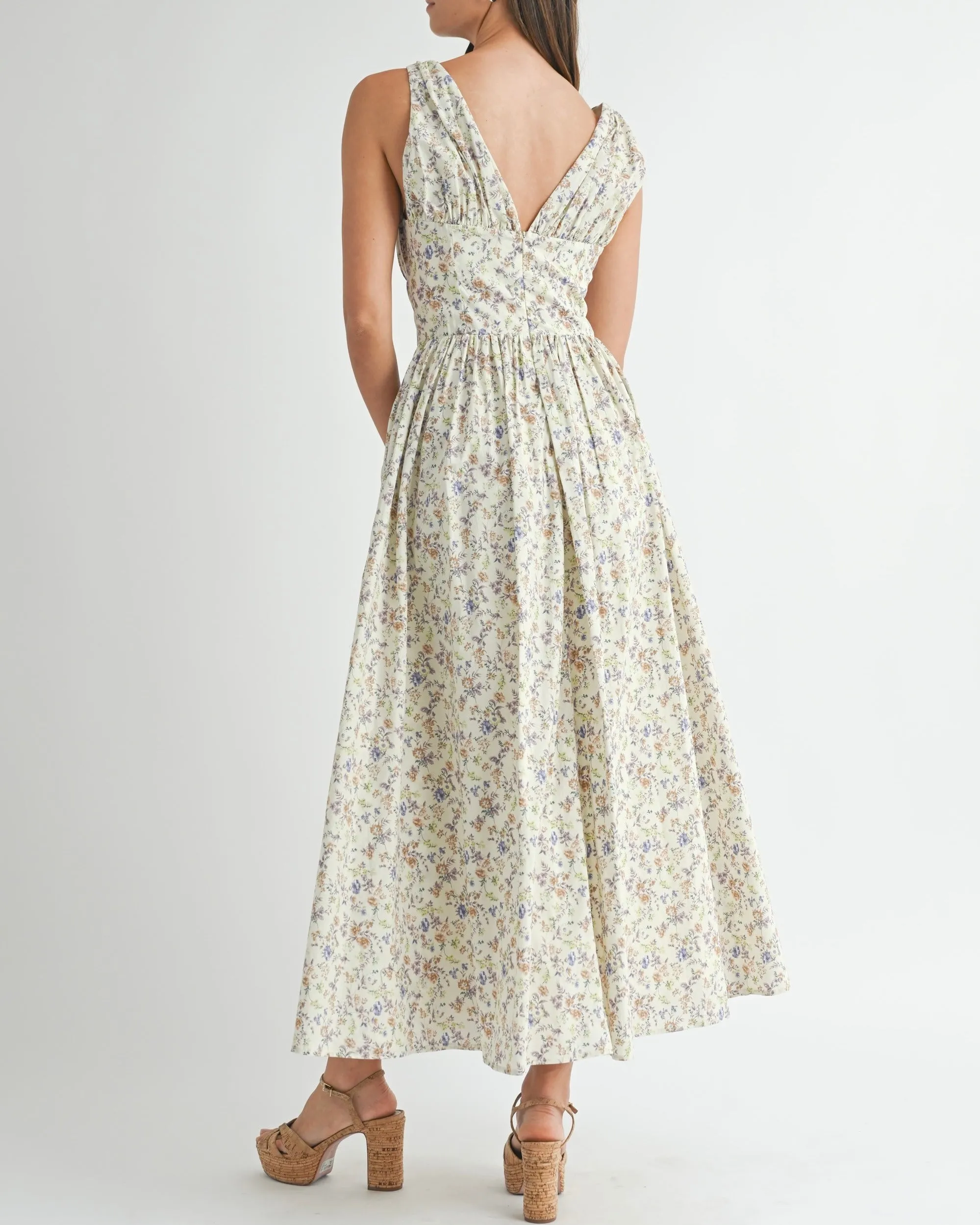 Bustier Body Floral Printed Midi Dress in Lavender