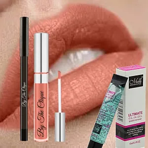 By The Clique Premium Long Lasting Matte Lipstick, Pencil Liner and Remover Set | Peach Tinted Nude | Sun Kissed