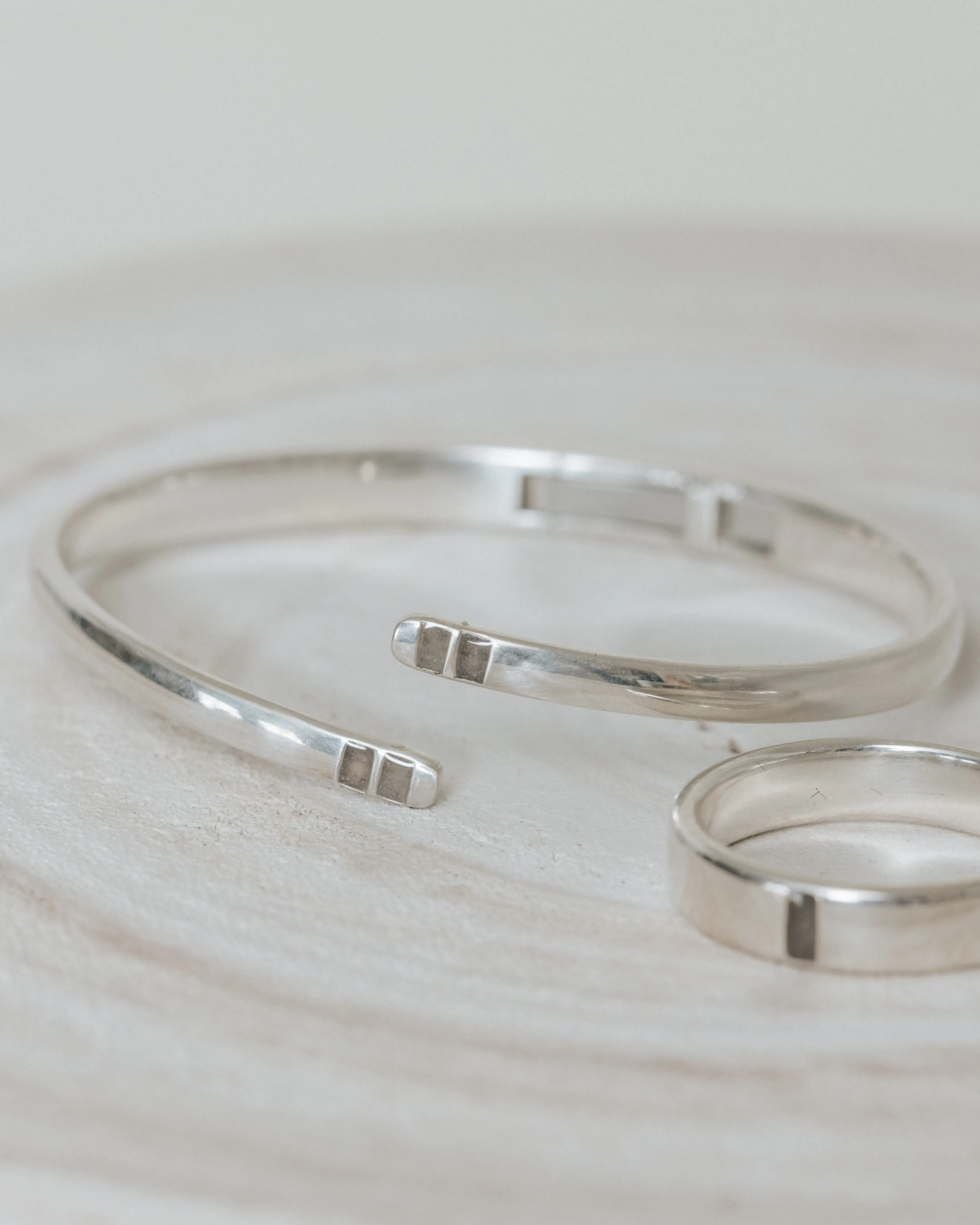 Bypass Hinged Cuff Cremation Bracelet in 14K White Gold