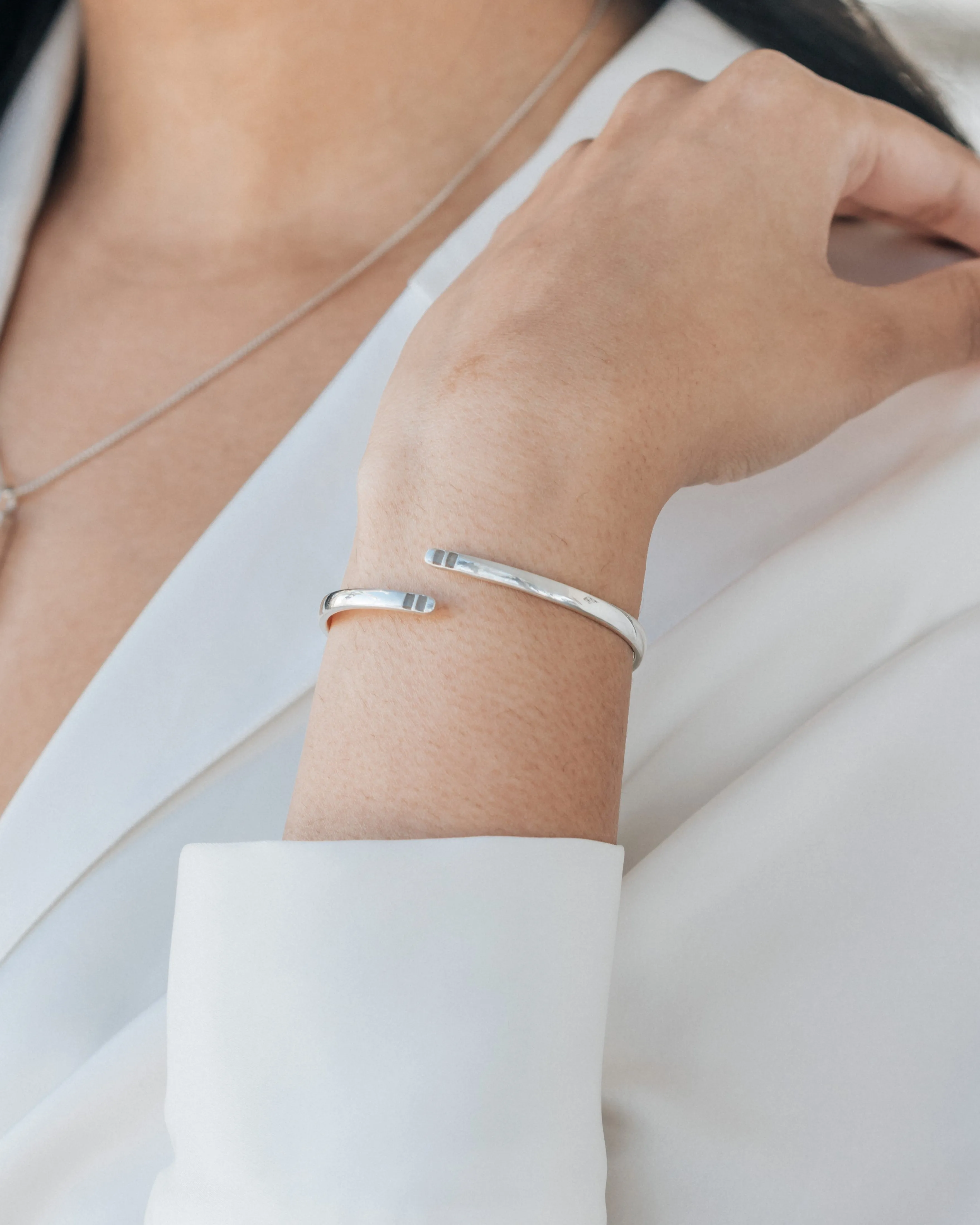 Bypass Hinged Cuff Cremation Bracelet in 14K White Gold