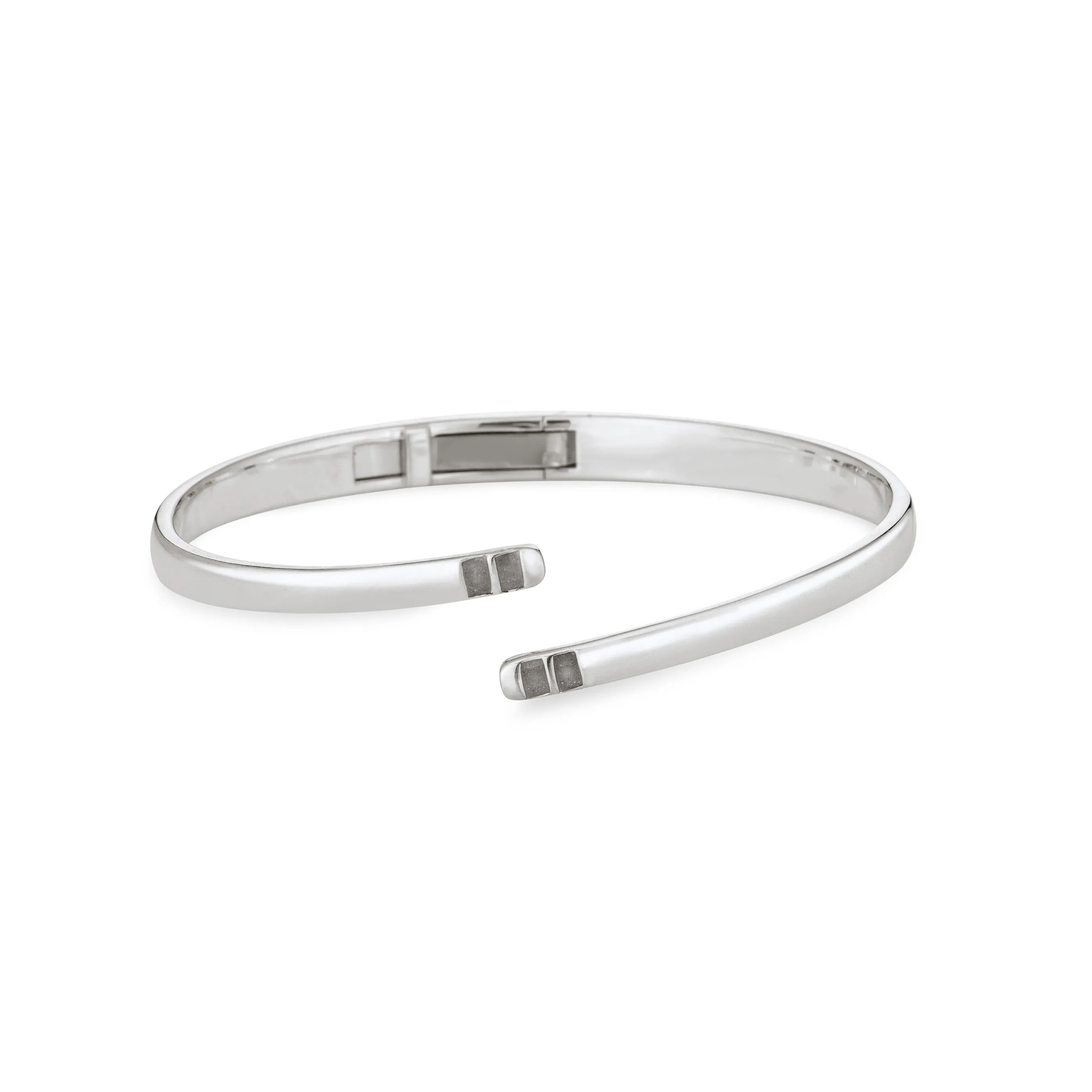 Bypass Hinged Cuff Cremation Bracelet in Rhodium Plated Sterling Silver
