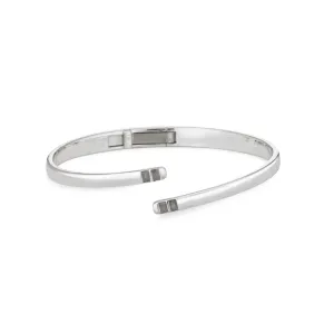 Bypass Hinged Cuff Cremation Bracelet in Rhodium Plated Sterling Silver