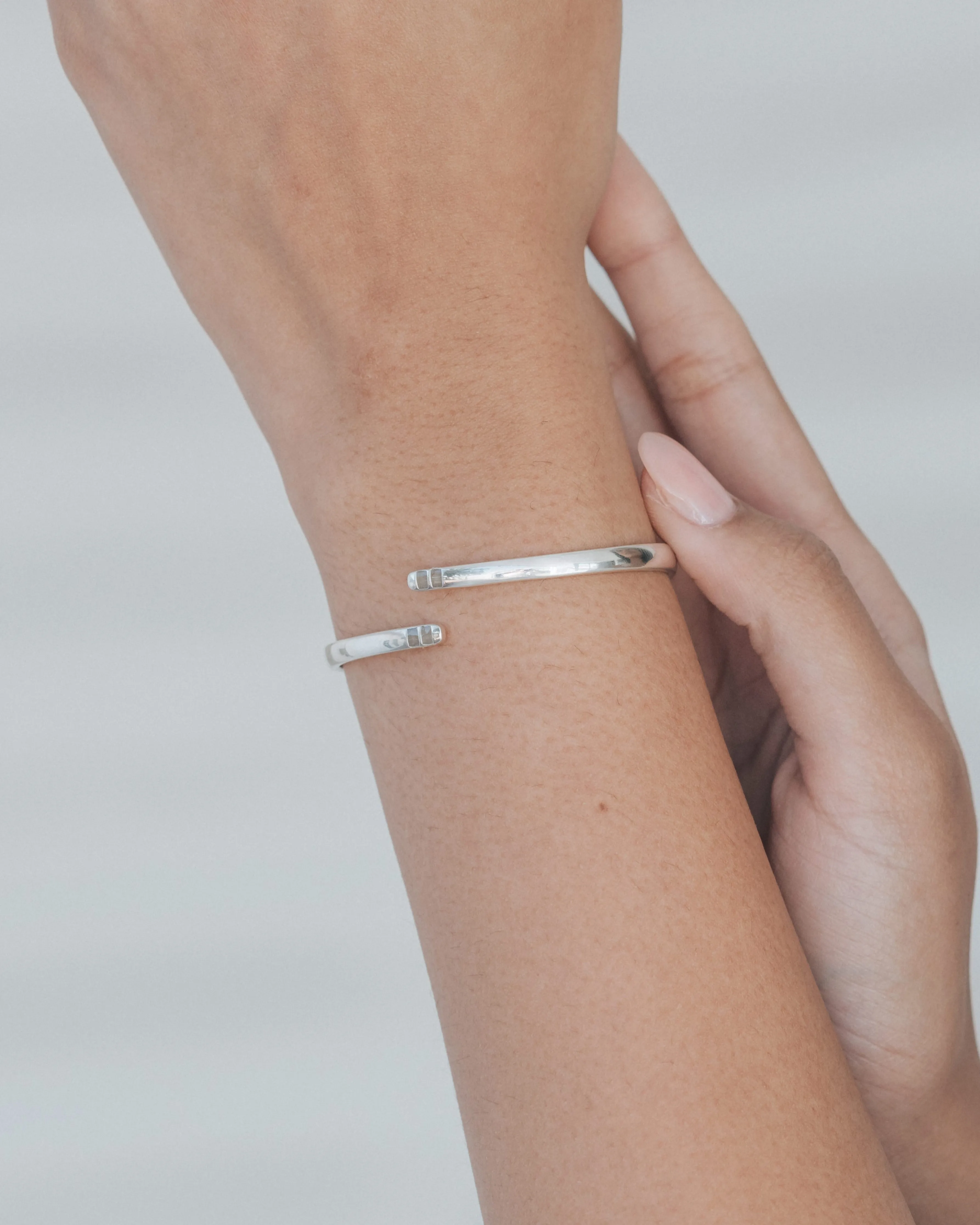 Bypass Hinged Cuff Cremation Bracelet in Rhodium Plated Sterling Silver