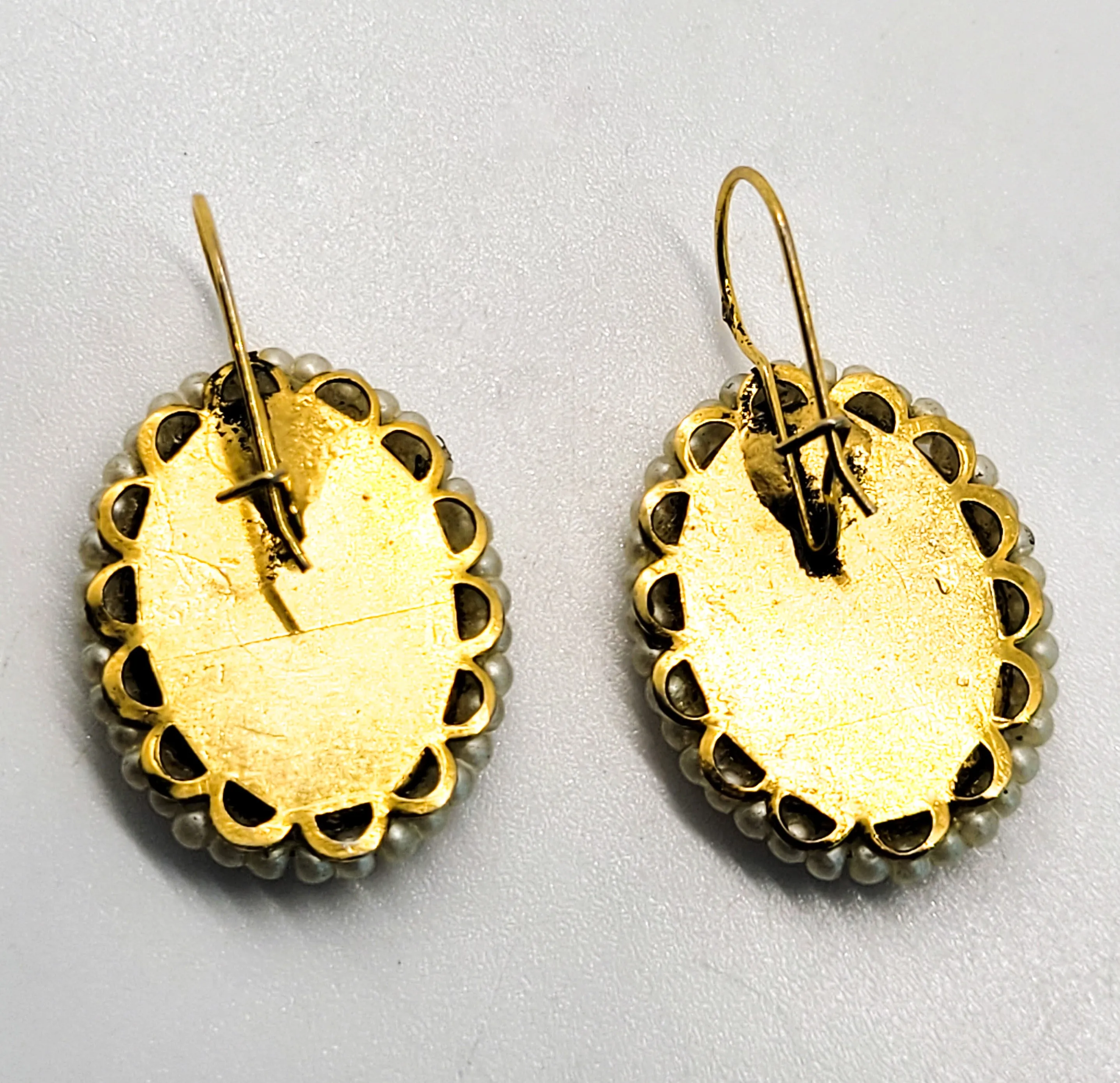Cameo transferwear painted lade porcelain earrings with pearl beaded halo