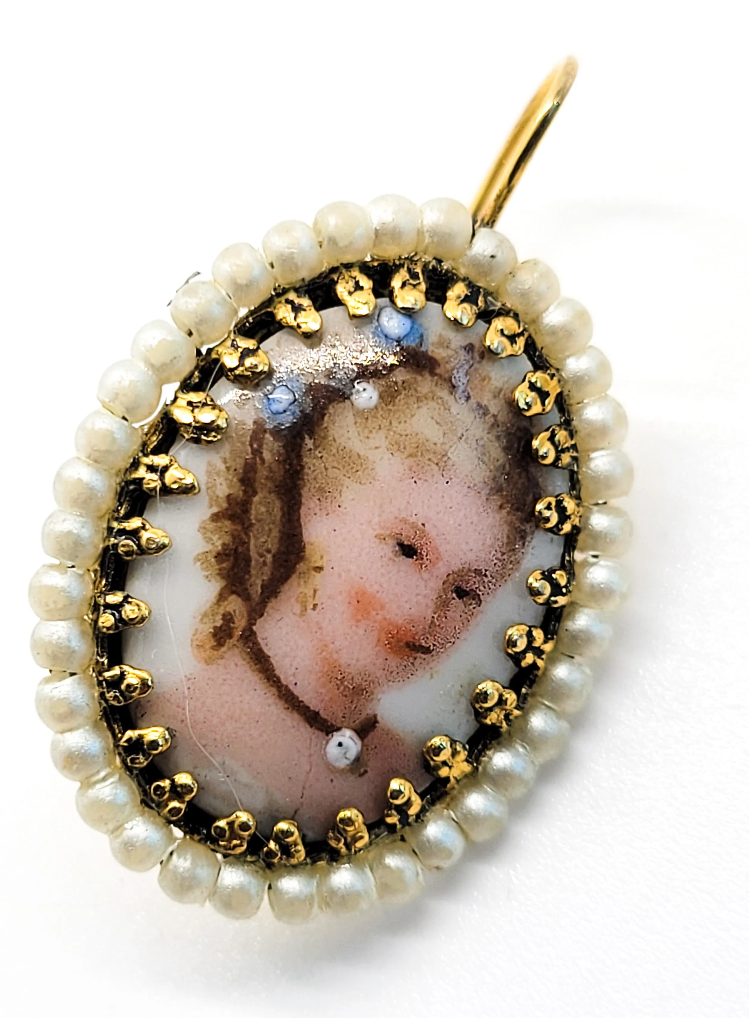 Cameo transferwear painted lade porcelain earrings with pearl beaded halo