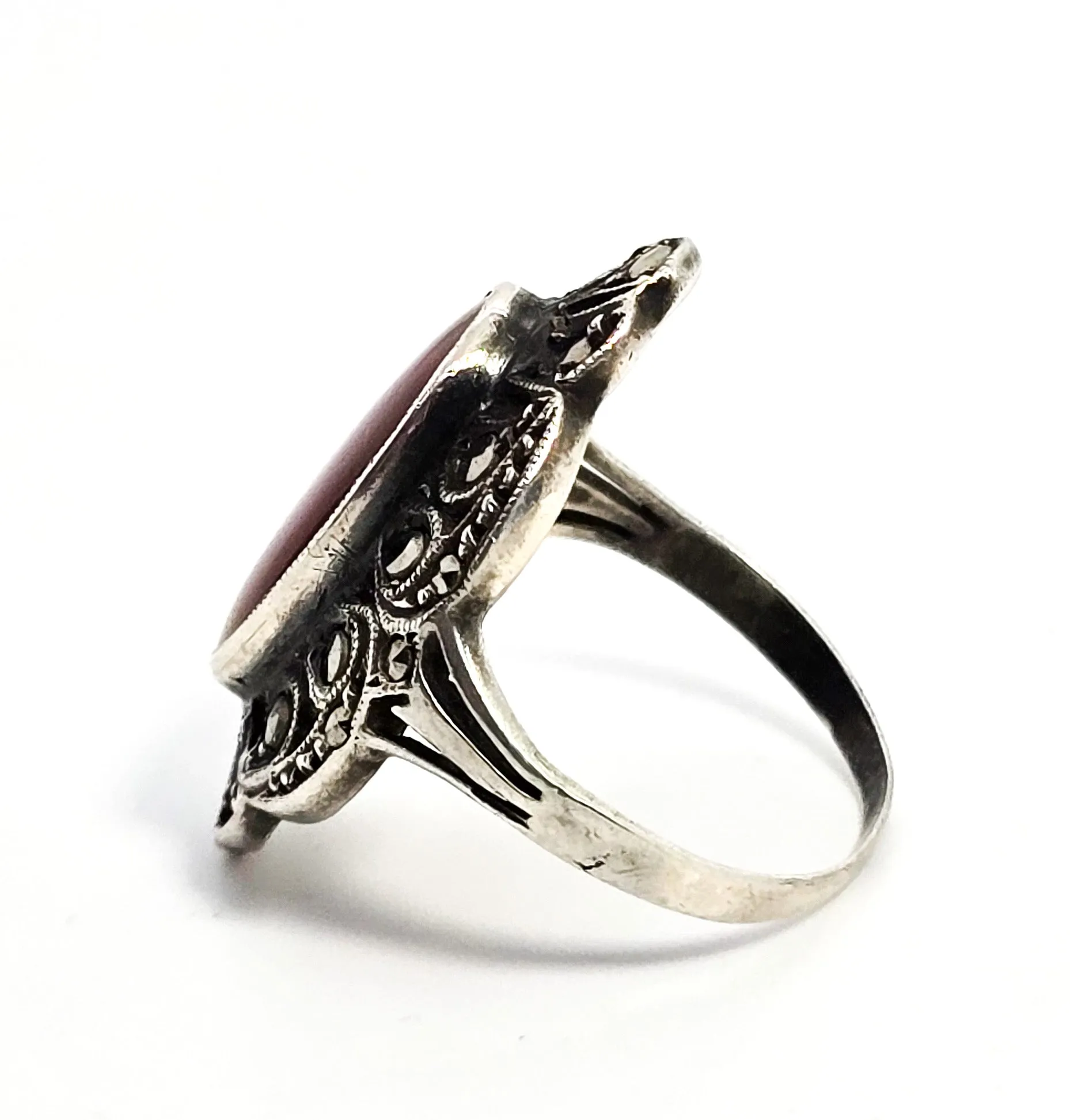 Carnelian Art Deco marcasite antique sterling silver ring size 5.5