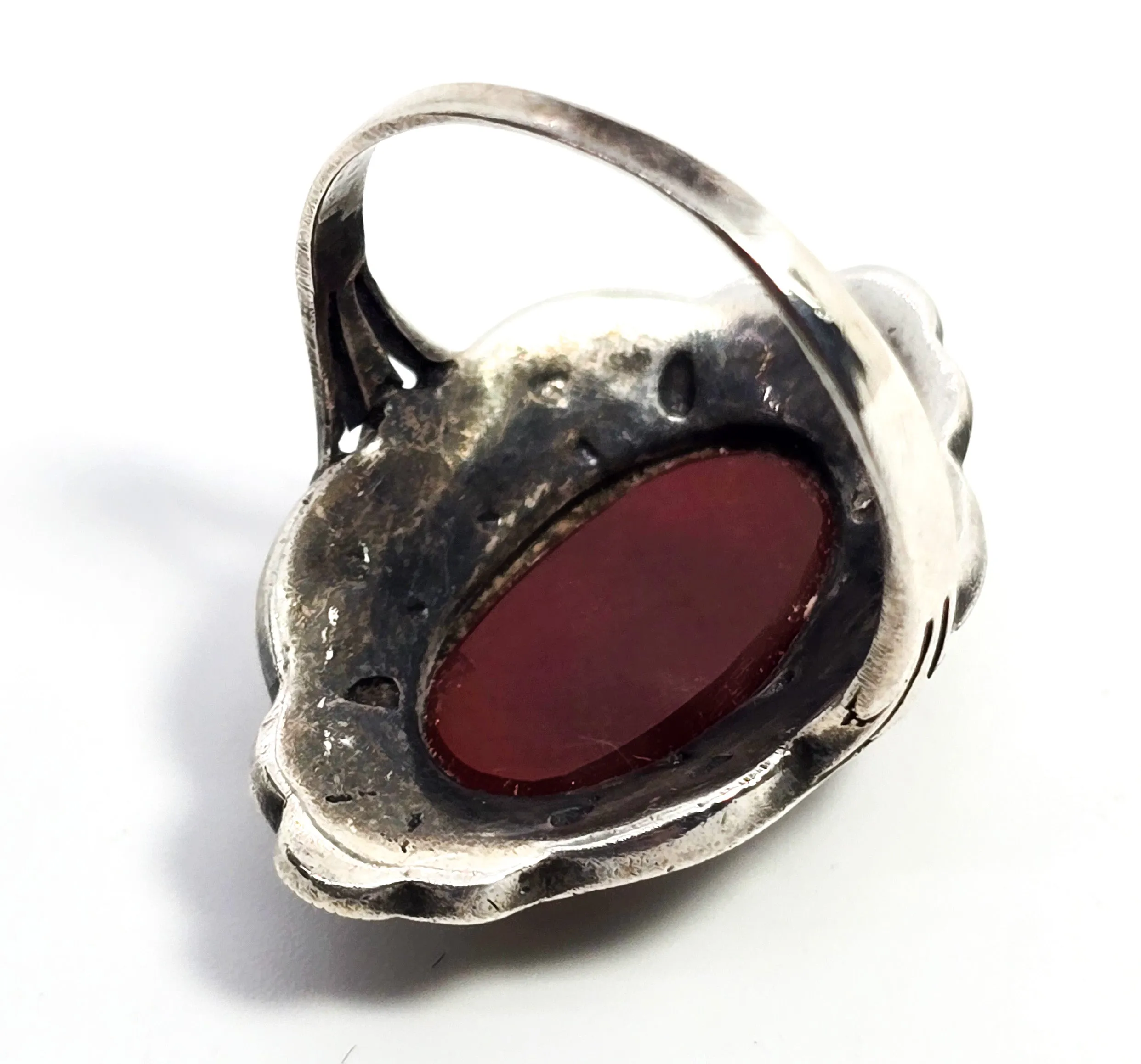 Carnelian Art Deco marcasite antique sterling silver ring size 5.5