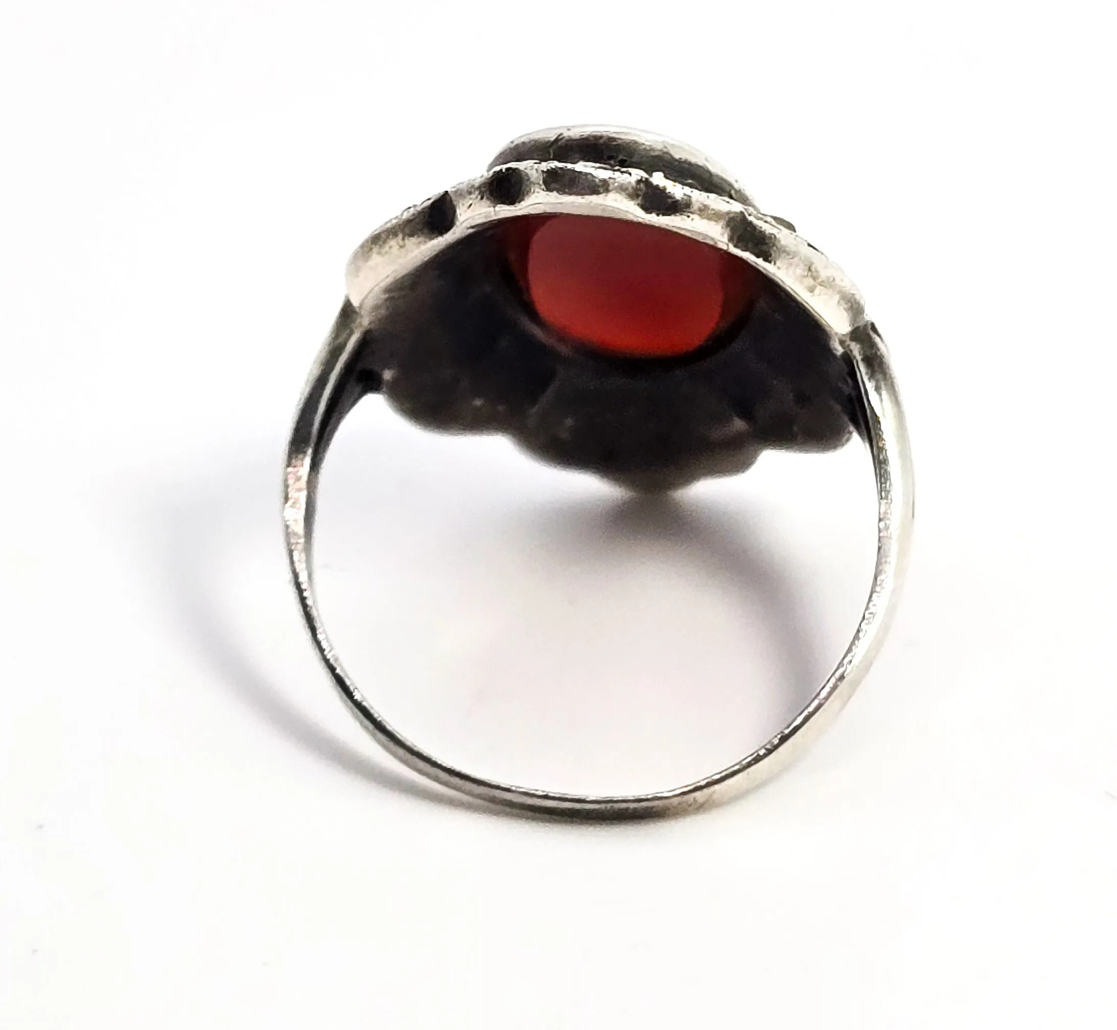 Carnelian Art Deco marcasite antique sterling silver ring size 5.5