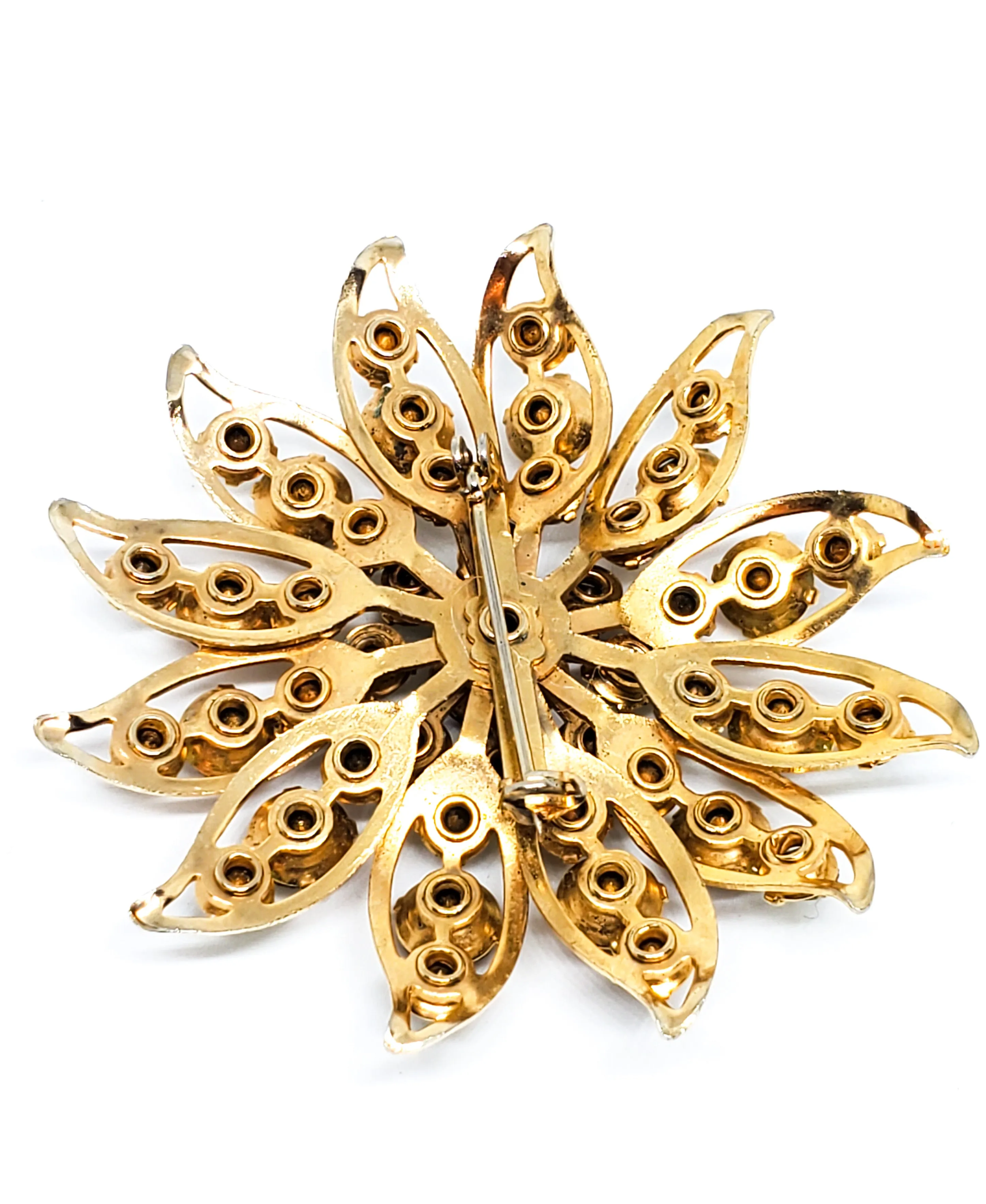 Carnival atomic Rhinestone flower scatter brooch mid century pin