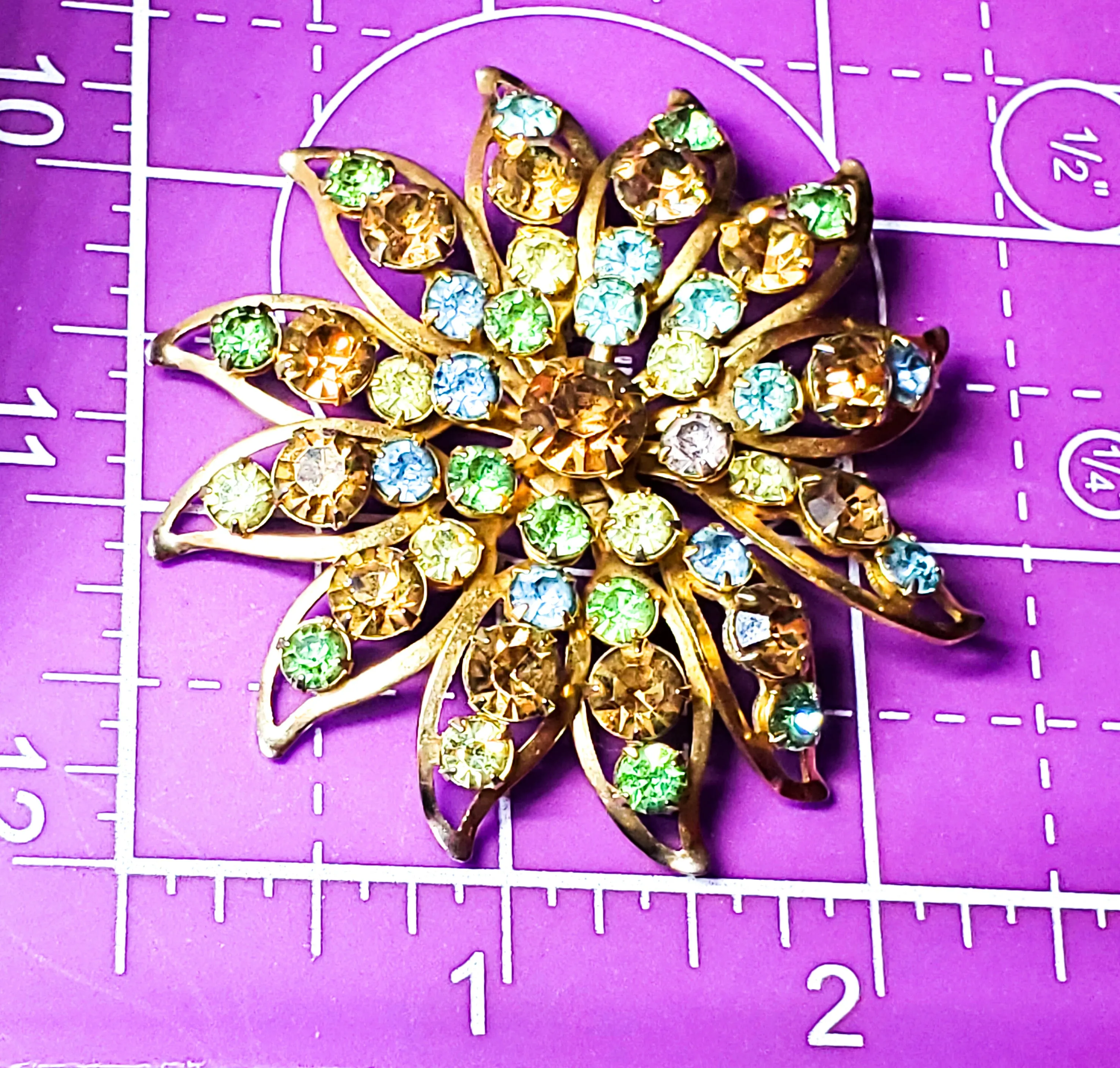 Carnival atomic Rhinestone flower scatter brooch mid century pin