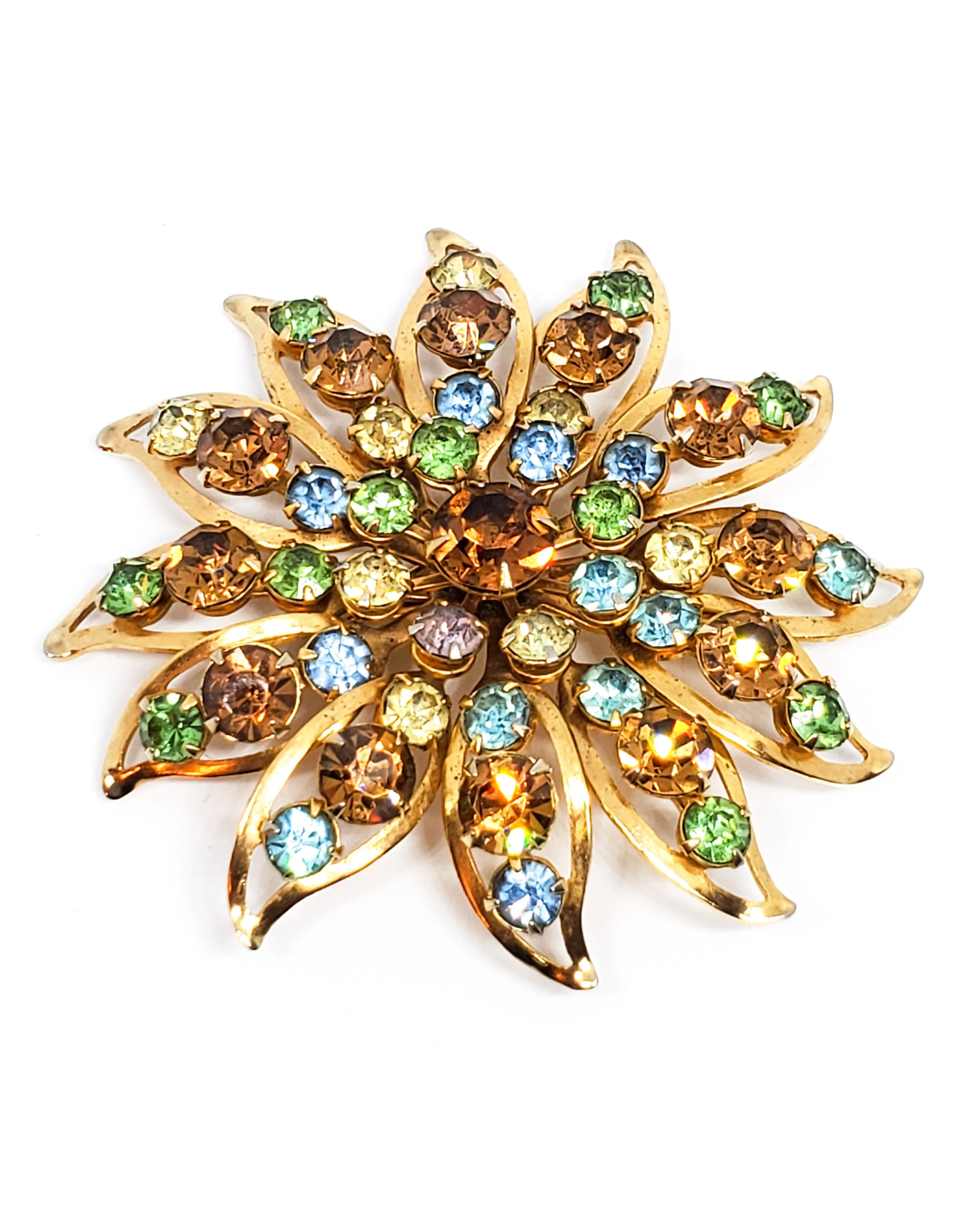 Carnival atomic Rhinestone flower scatter brooch mid century pin