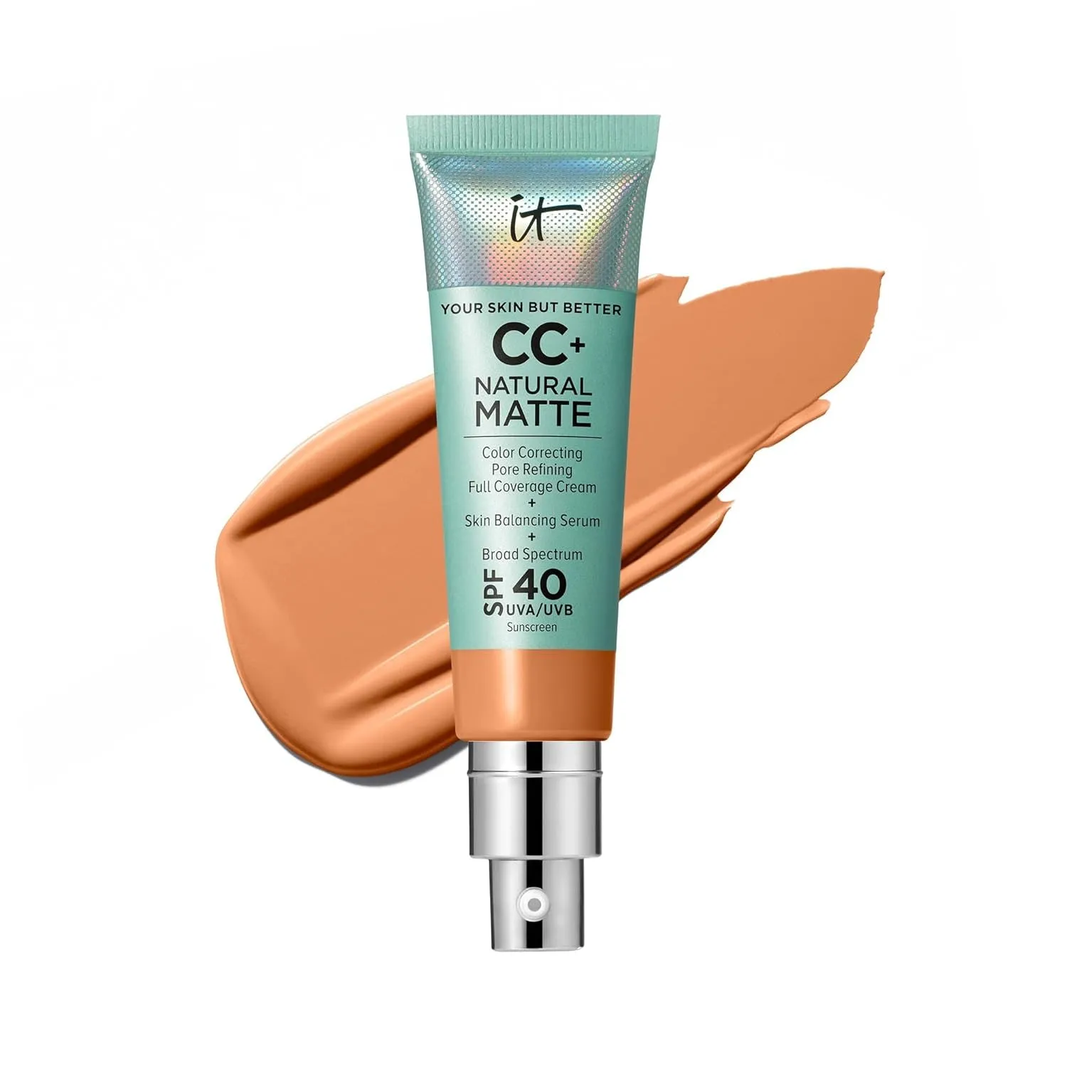CC  Cream Natural Matte Foundation with SPF 40 - Shine-Reducing & Long-Wear Full Coverage Foundation for Oily Skin - with Hyaluronic Acid - Fragrance Free & Non-Comedogenic - 1.08 Fl Oz