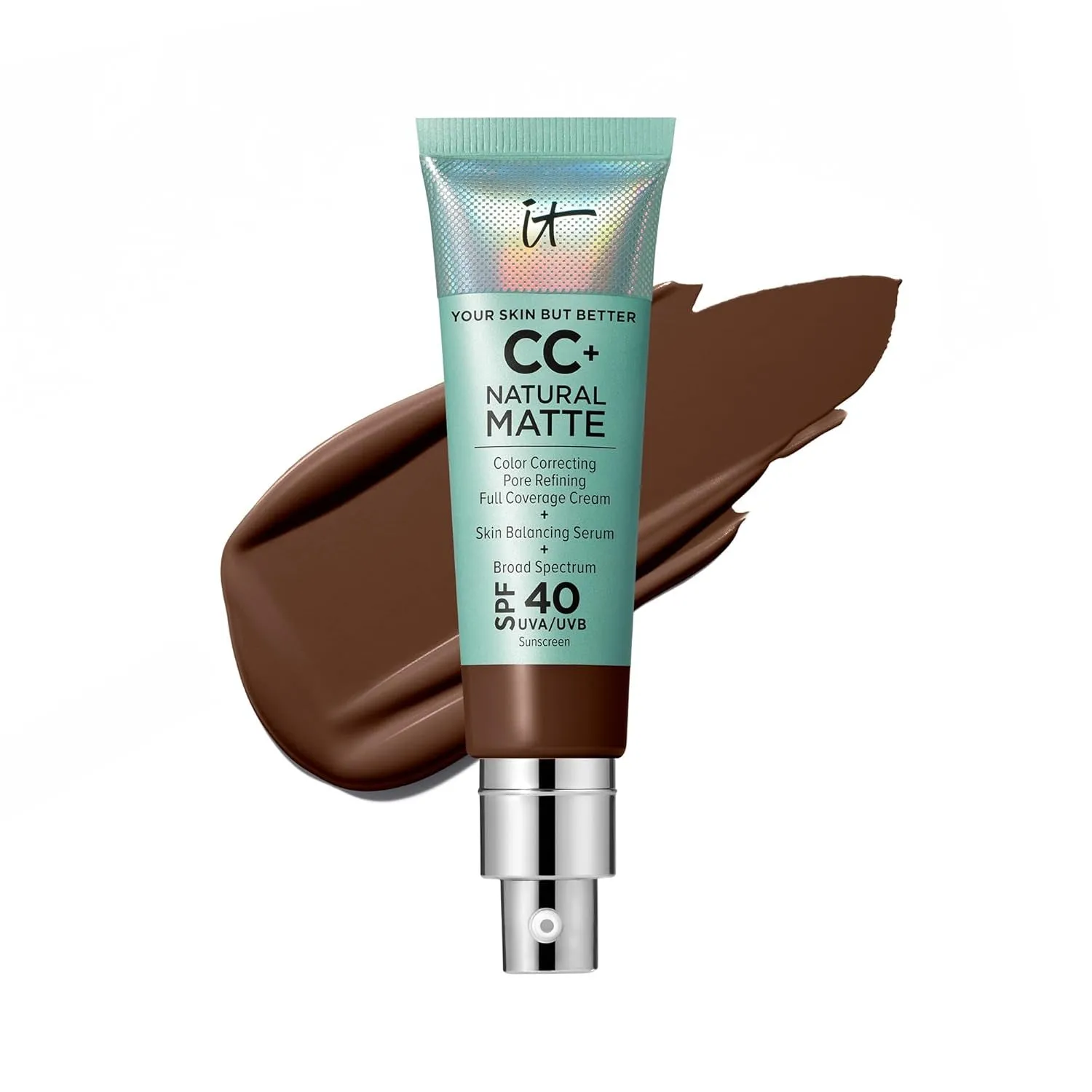 CC  Cream Natural Matte Foundation with SPF 40 - Shine-Reducing & Long-Wear Full Coverage Foundation for Oily Skin - with Hyaluronic Acid - Fragrance Free & Non-Comedogenic - 1.08 Fl Oz