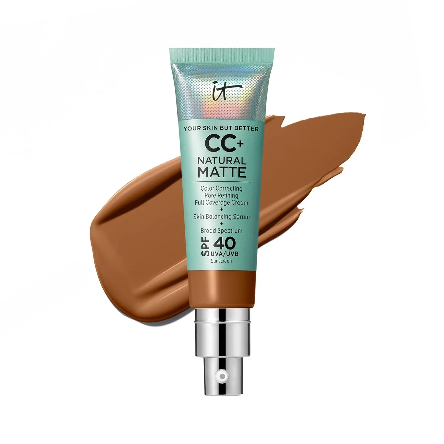 CC  Cream Natural Matte Foundation with SPF 40 - Shine-Reducing & Long-Wear Full Coverage Foundation for Oily Skin - with Hyaluronic Acid - Fragrance Free & Non-Comedogenic - 1.08 Fl Oz