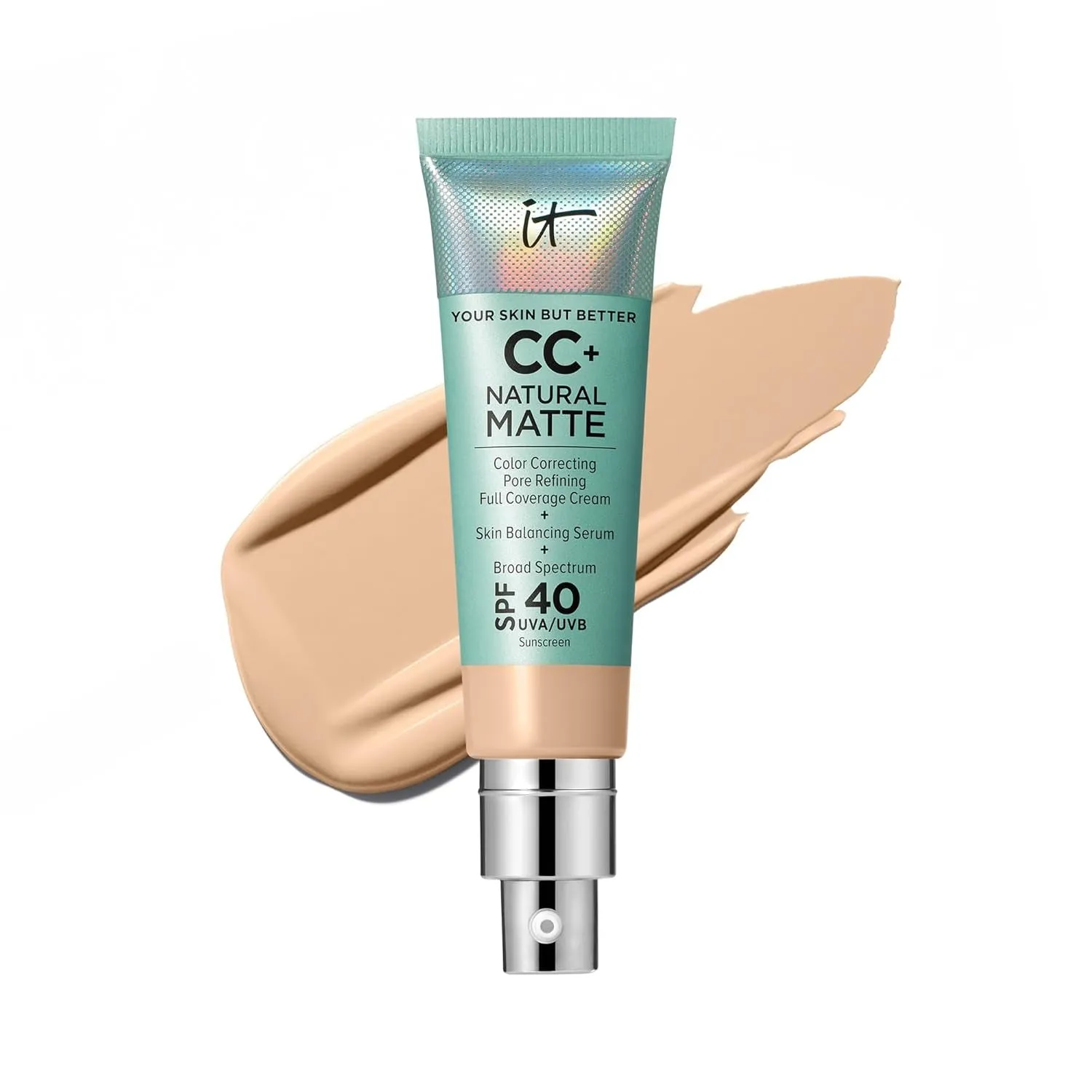 CC  Cream Natural Matte Foundation with SPF 40 - Shine-Reducing & Long-Wear Full Coverage Foundation for Oily Skin - with Hyaluronic Acid - Fragrance Free & Non-Comedogenic - 1.08 Fl Oz