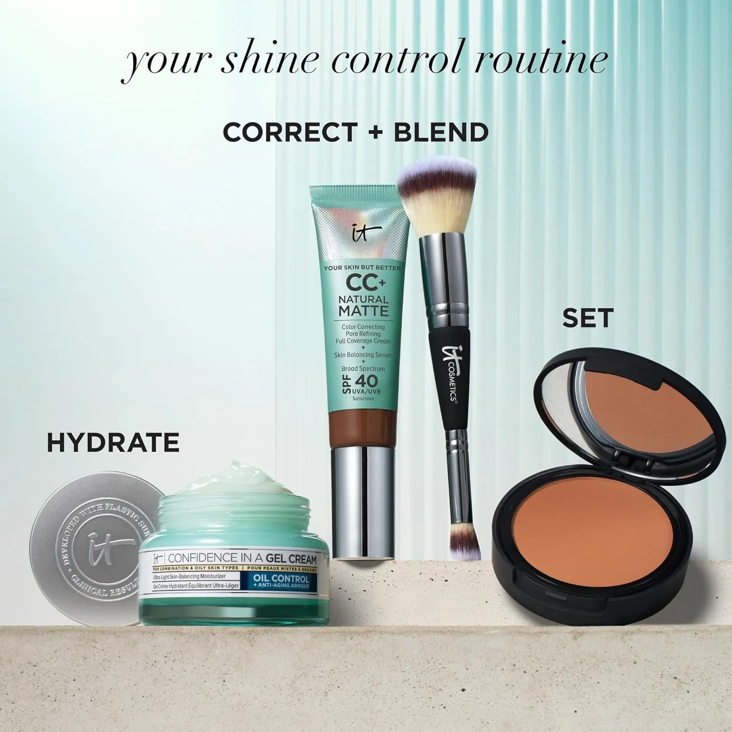 CC  Cream Natural Matte Foundation with SPF 40 - Shine-Reducing & Long-Wear Full Coverage Foundation for Oily Skin - with Hyaluronic Acid - Fragrance Free & Non-Comedogenic - 1.08 Fl Oz