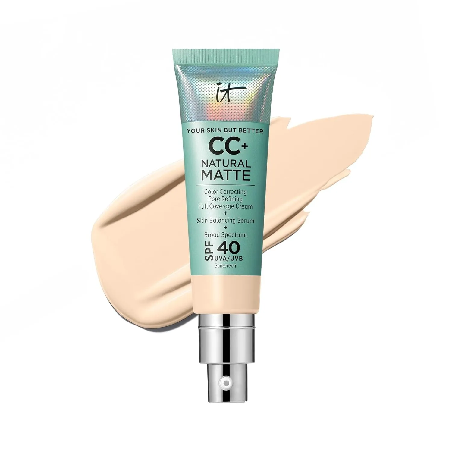 CC  Cream Natural Matte Foundation with SPF 40 - Shine-Reducing & Long-Wear Full Coverage Foundation for Oily Skin - with Hyaluronic Acid - Fragrance Free & Non-Comedogenic - 1.08 Fl Oz