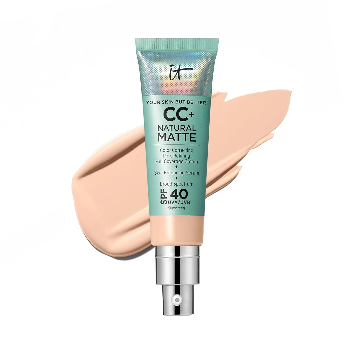 CC  Cream Natural Matte Foundation with SPF 40 - Shine-Reducing & Long-Wear Full Coverage Foundation for Oily Skin - with Hyaluronic Acid - Fragrance Free & Non-Comedogenic - 1.08 Fl Oz