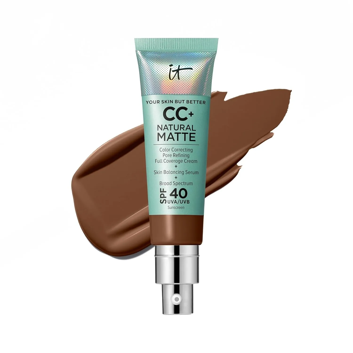 CC  Cream Natural Matte Foundation with SPF 40 - Shine-Reducing & Long-Wear Full Coverage Foundation for Oily Skin - with Hyaluronic Acid - Fragrance Free & Non-Comedogenic - 1.08 Fl Oz