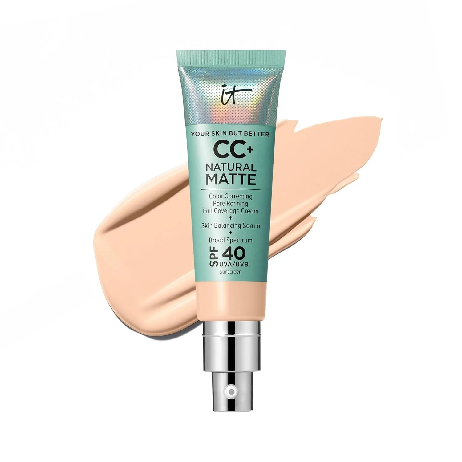 CC  Cream Natural Matte Foundation with SPF 40 - Shine-Reducing & Long-Wear Full Coverage Foundation for Oily Skin - with Hyaluronic Acid - Fragrance Free & Non-Comedogenic - 1.08 Fl Oz