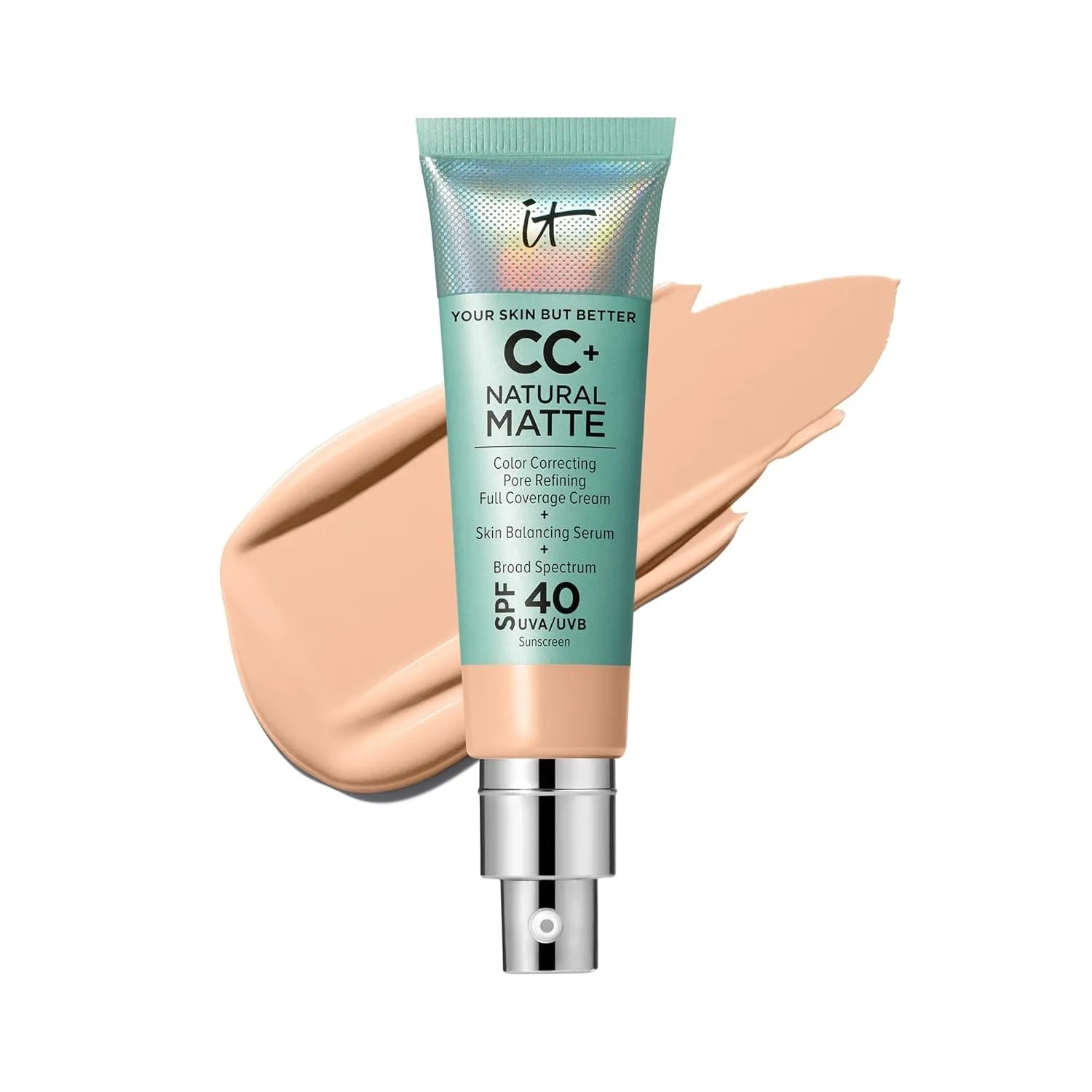 CC  Cream Natural Matte Foundation with SPF 40 - Shine-Reducing & Long-Wear Full Coverage Foundation for Oily Skin - with Hyaluronic Acid - Fragrance Free & Non-Comedogenic - 1.08 Fl Oz