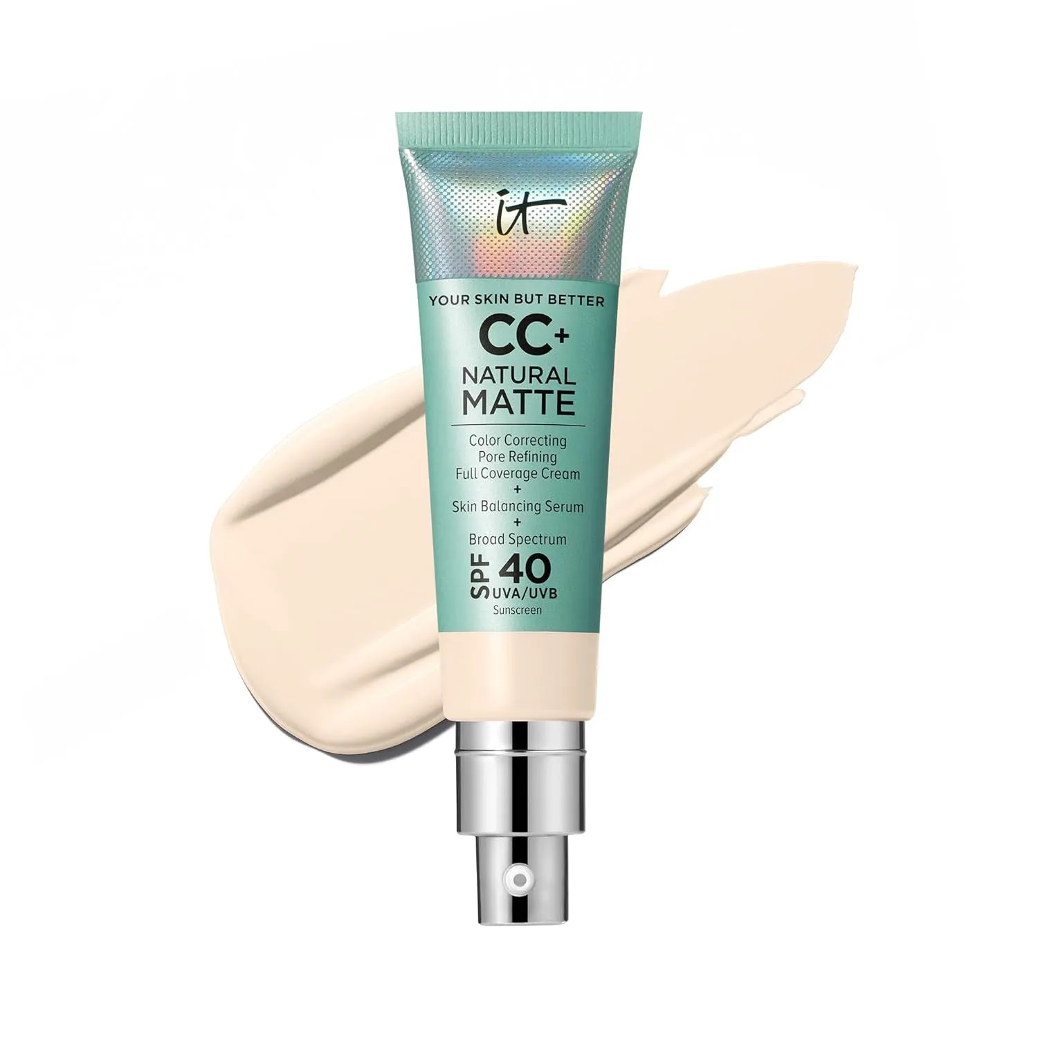 CC  Cream Natural Matte Foundation with SPF 40 - Shine-Reducing & Long-Wear Full Coverage Foundation for Oily Skin - with Hyaluronic Acid - Fragrance Free & Non-Comedogenic - 1.08 Fl Oz
