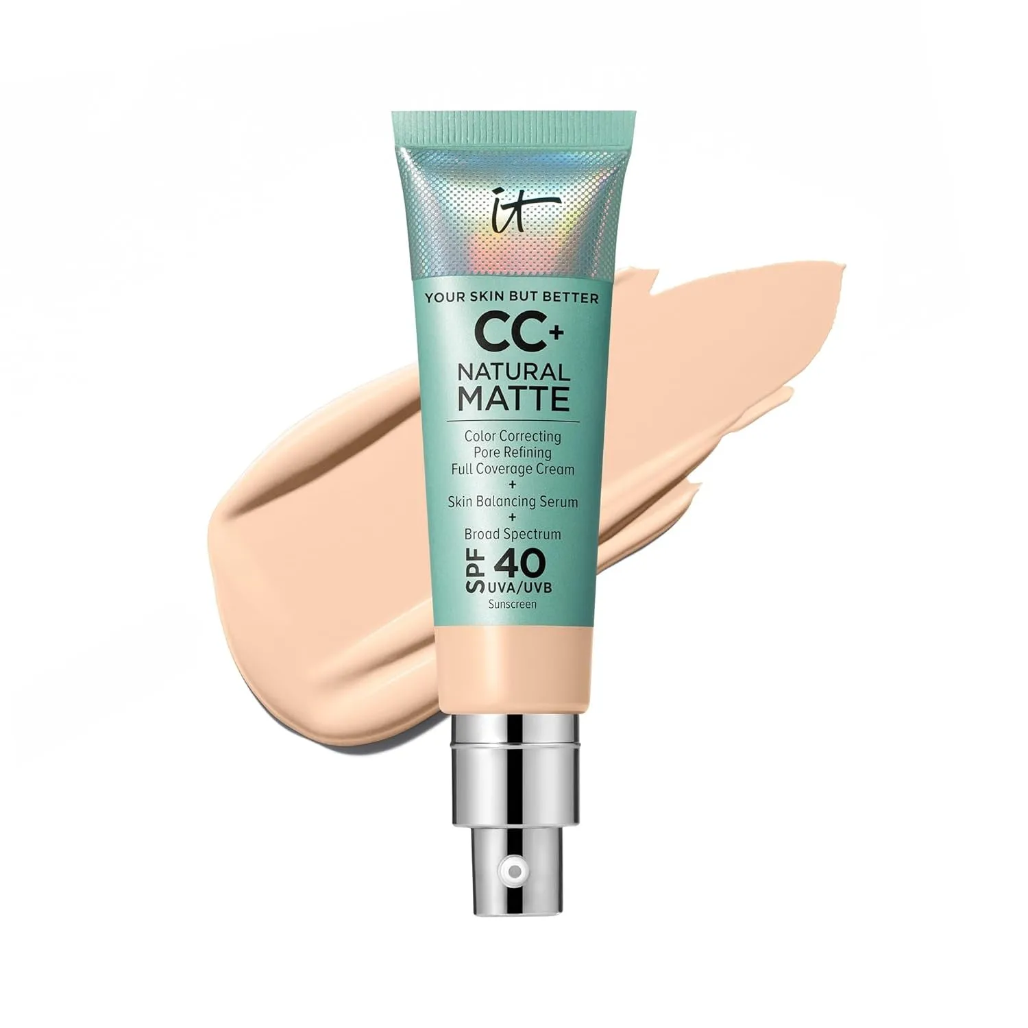 CC  Cream Natural Matte Foundation with SPF 40 - Shine-Reducing & Long-Wear Full Coverage Foundation for Oily Skin - with Hyaluronic Acid - Fragrance Free & Non-Comedogenic - 1.08 Fl Oz