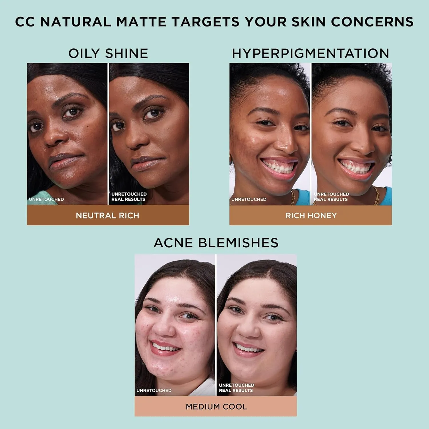 CC  Cream Natural Matte Foundation with SPF 40 - Shine-Reducing & Long-Wear Full Coverage Foundation for Oily Skin - with Hyaluronic Acid - Fragrance Free & Non-Comedogenic - 1.08 Fl Oz