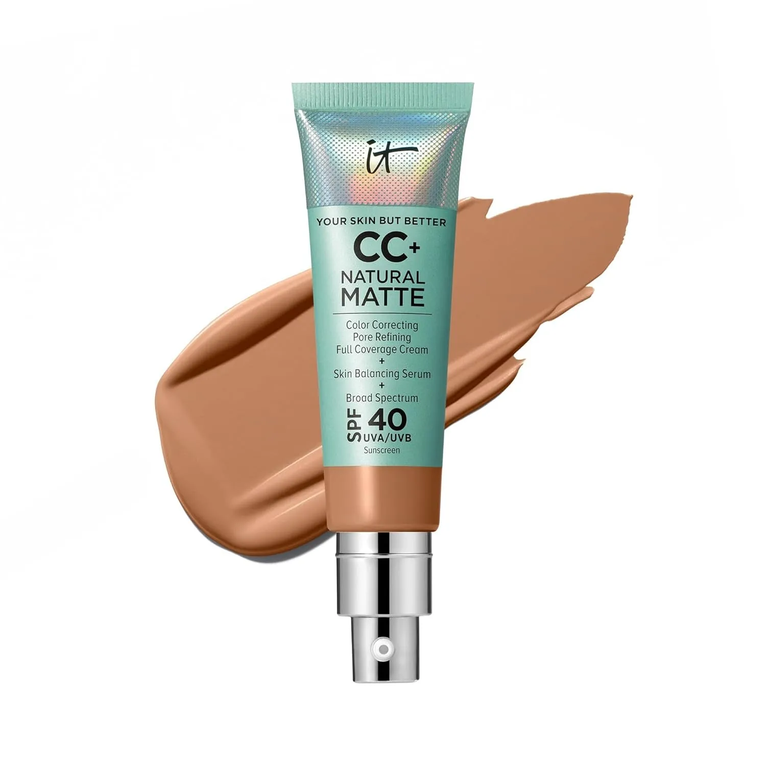 CC  Cream Natural Matte Foundation with SPF 40 - Shine-Reducing & Long-Wear Full Coverage Foundation for Oily Skin - with Hyaluronic Acid - Fragrance Free & Non-Comedogenic - 1.08 Fl Oz