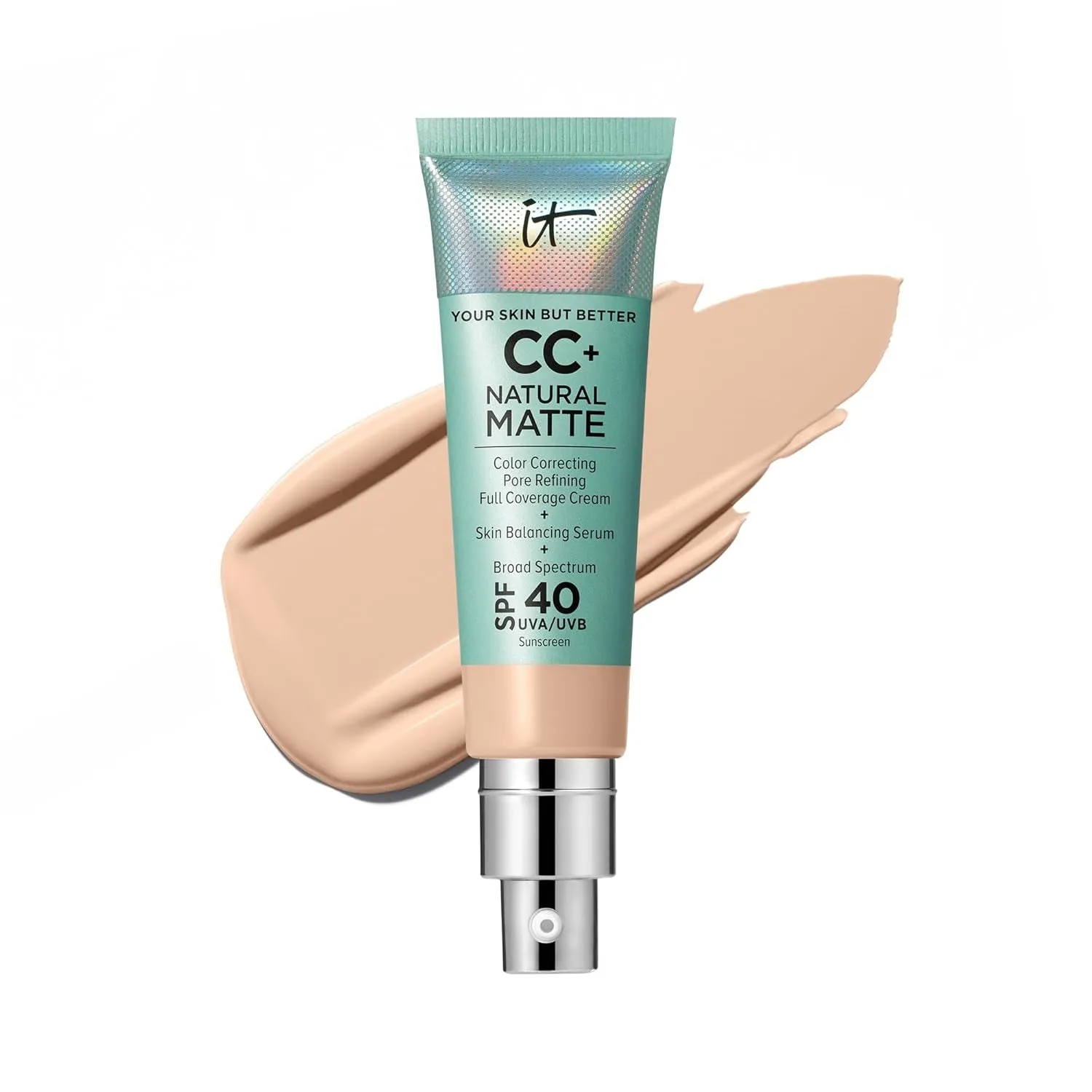 CC  Cream Natural Matte Foundation with SPF 40 - Shine-Reducing & Long-Wear Full Coverage Foundation for Oily Skin - with Hyaluronic Acid - Fragrance Free & Non-Comedogenic - 1.08 Fl Oz