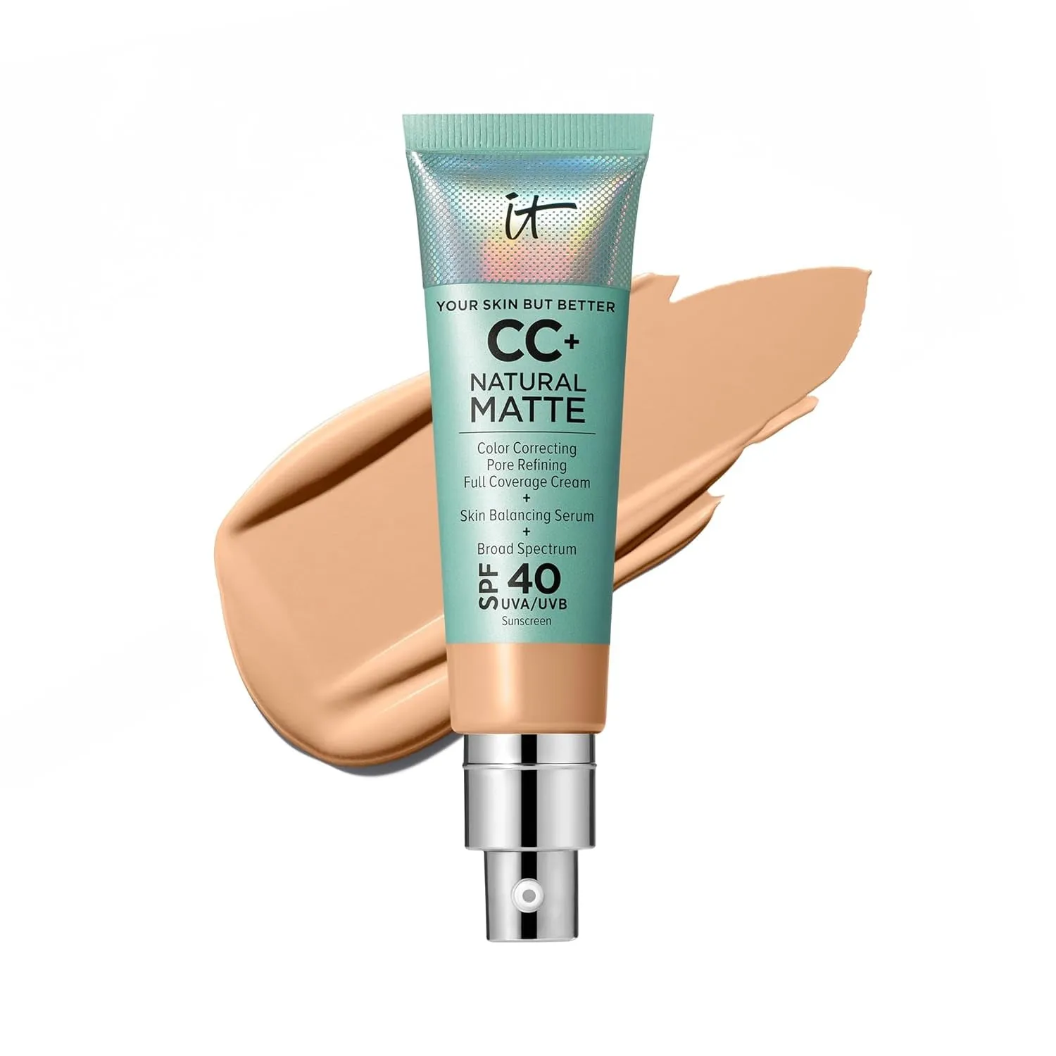 CC  Cream Natural Matte Foundation with SPF 40 - Shine-Reducing & Long-Wear Full Coverage Foundation for Oily Skin - with Hyaluronic Acid - Fragrance Free & Non-Comedogenic - 1.08 Fl Oz