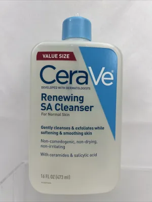 Cerave Renewing SA Cleanser Exfoliate Smooth ￼ceramides Normal ￼16oz No Pump