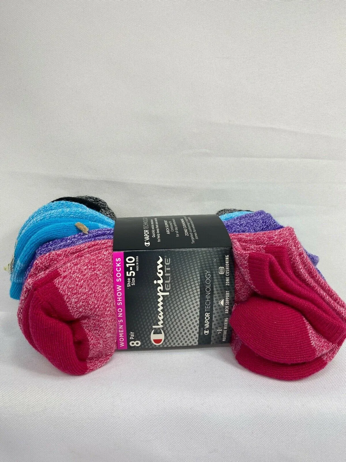 Champion Elite 8-Pairs Women's No Show Socks w/Vapor Technology Size 5-10 Low