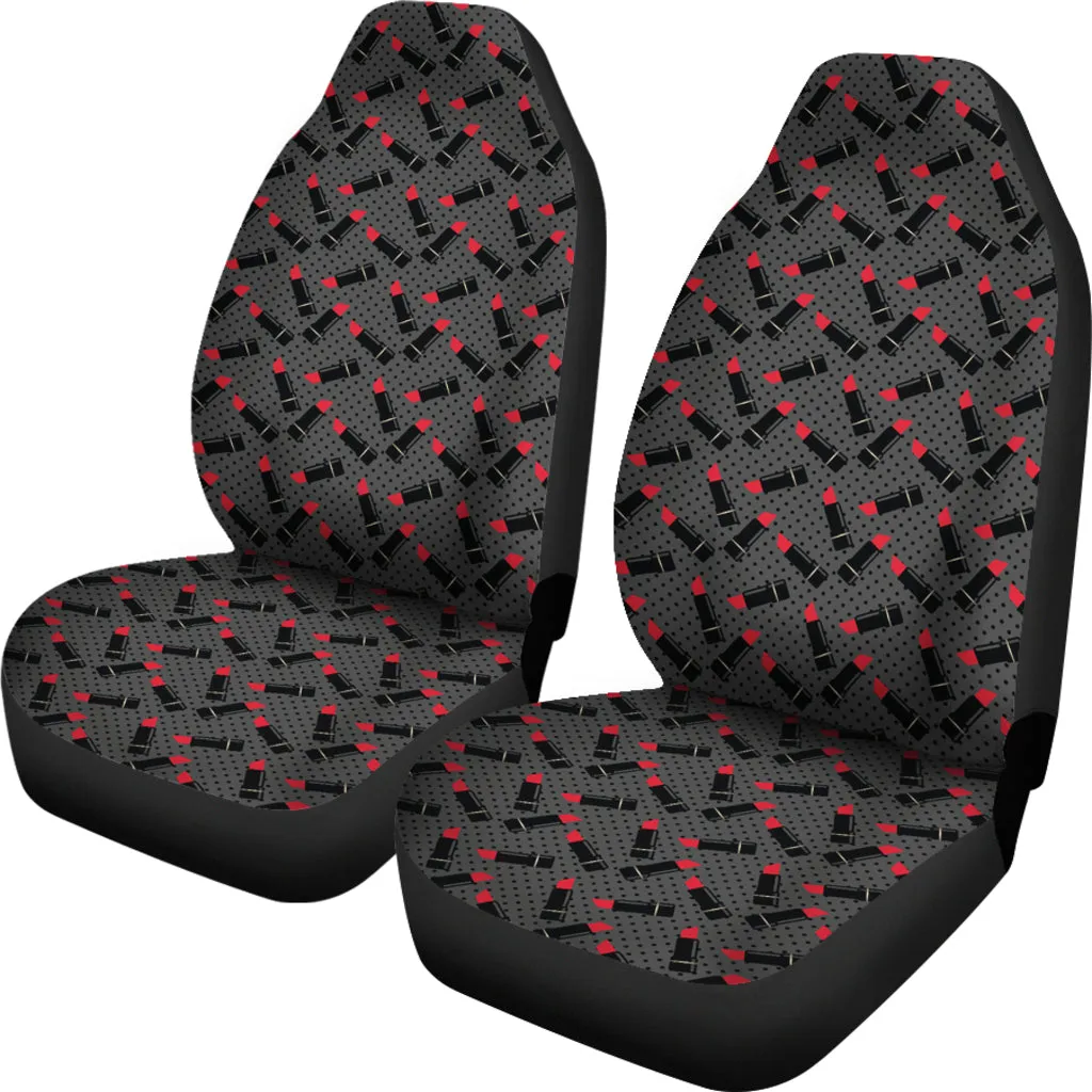 Charcoal Gray Black Polka Dots With Lipstick Tubes Car Seat Covers