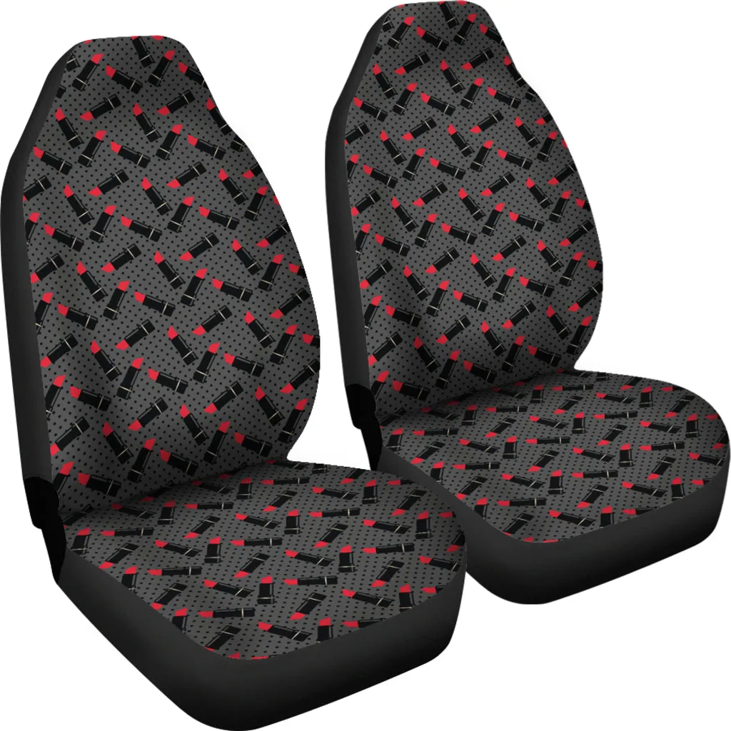 Charcoal Gray Black Polka Dots With Lipstick Tubes Car Seat Covers