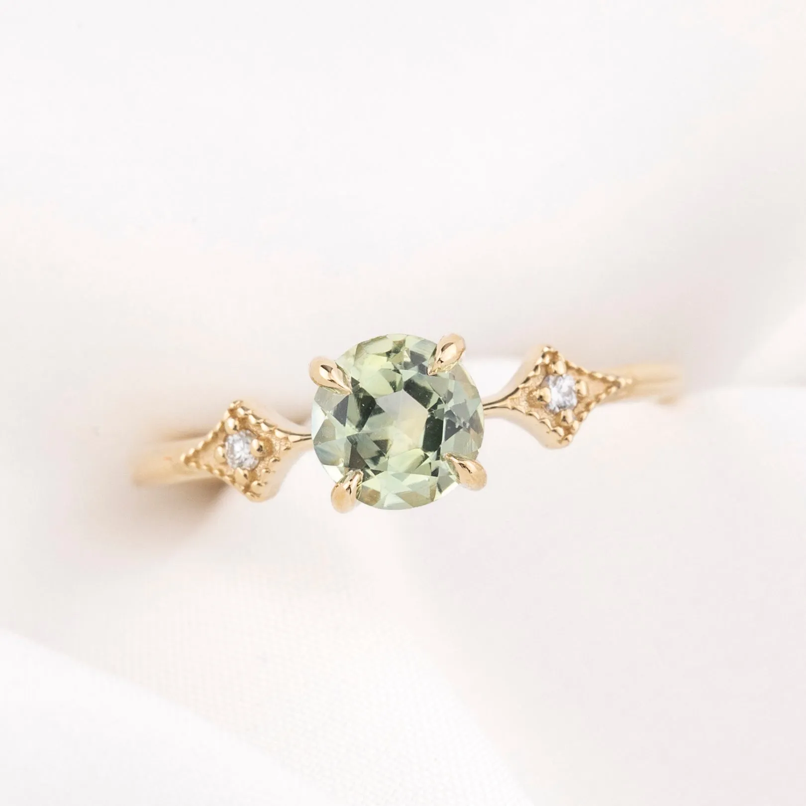 Charlene Ring 0.91ct Mint Green Montana Sapphire, 14k Yellow Gold (One of a kind)