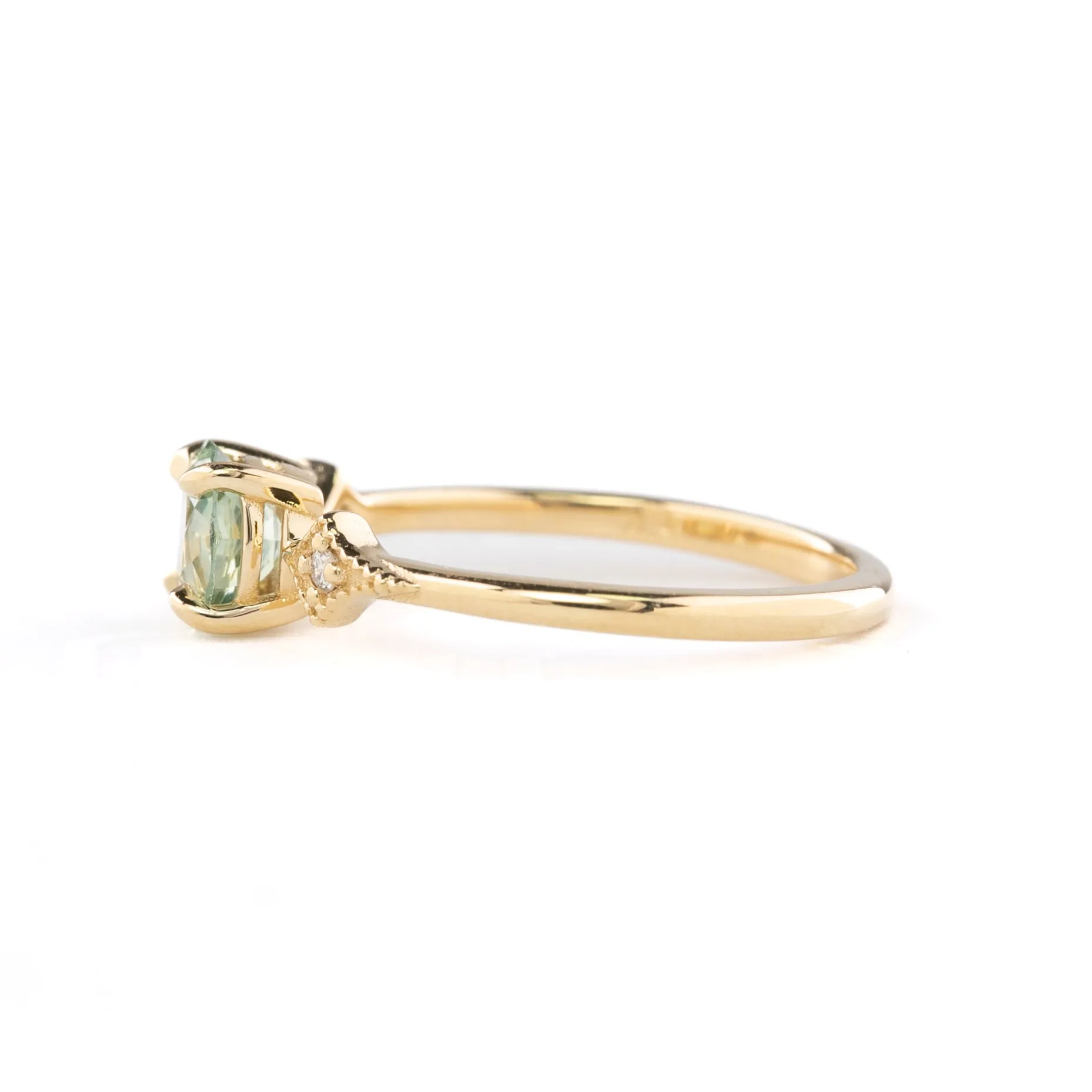 Charlene Ring 0.91ct Mint Green Montana Sapphire, 14k Yellow Gold (One of a kind)