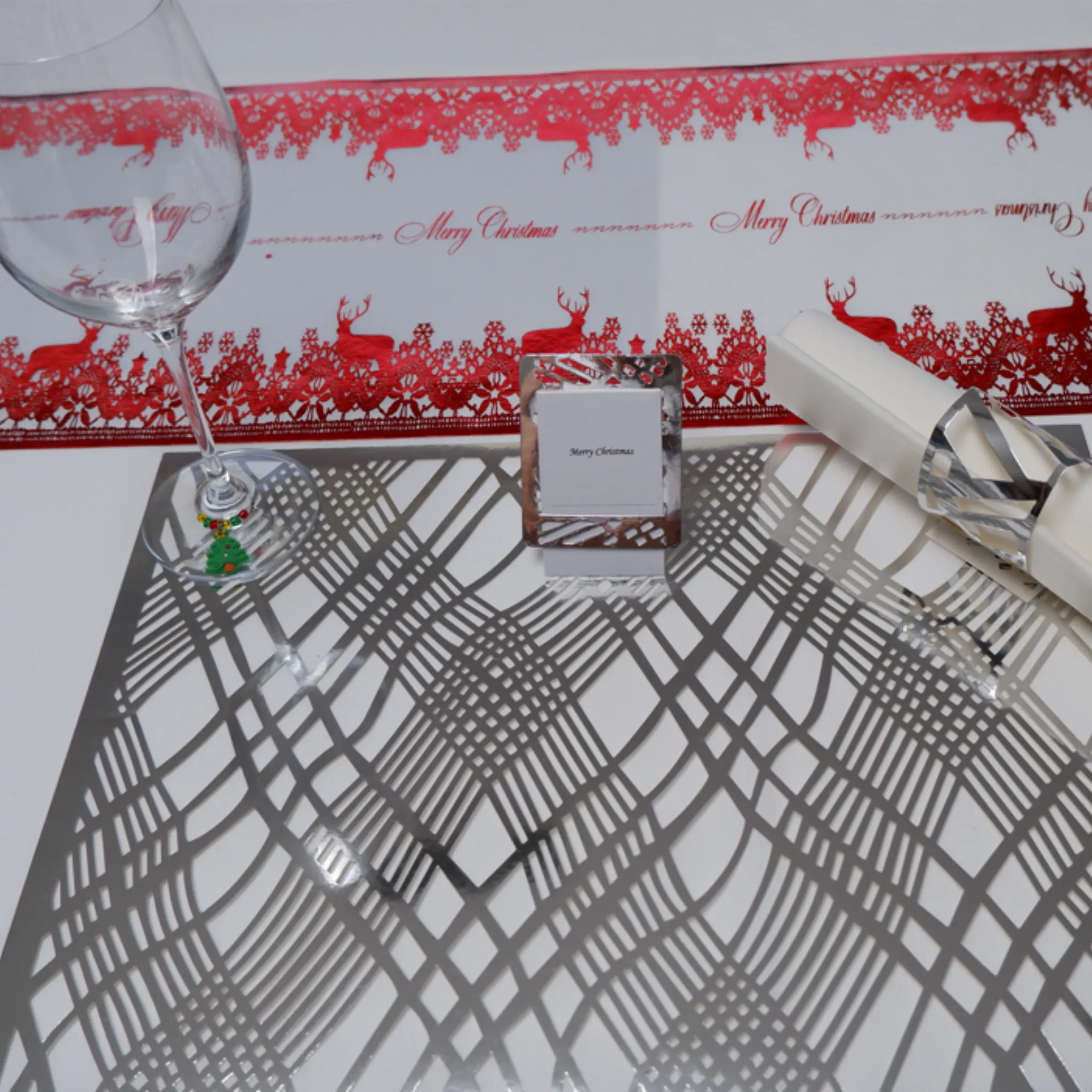 Christmas Table Setting for 10 in Silver