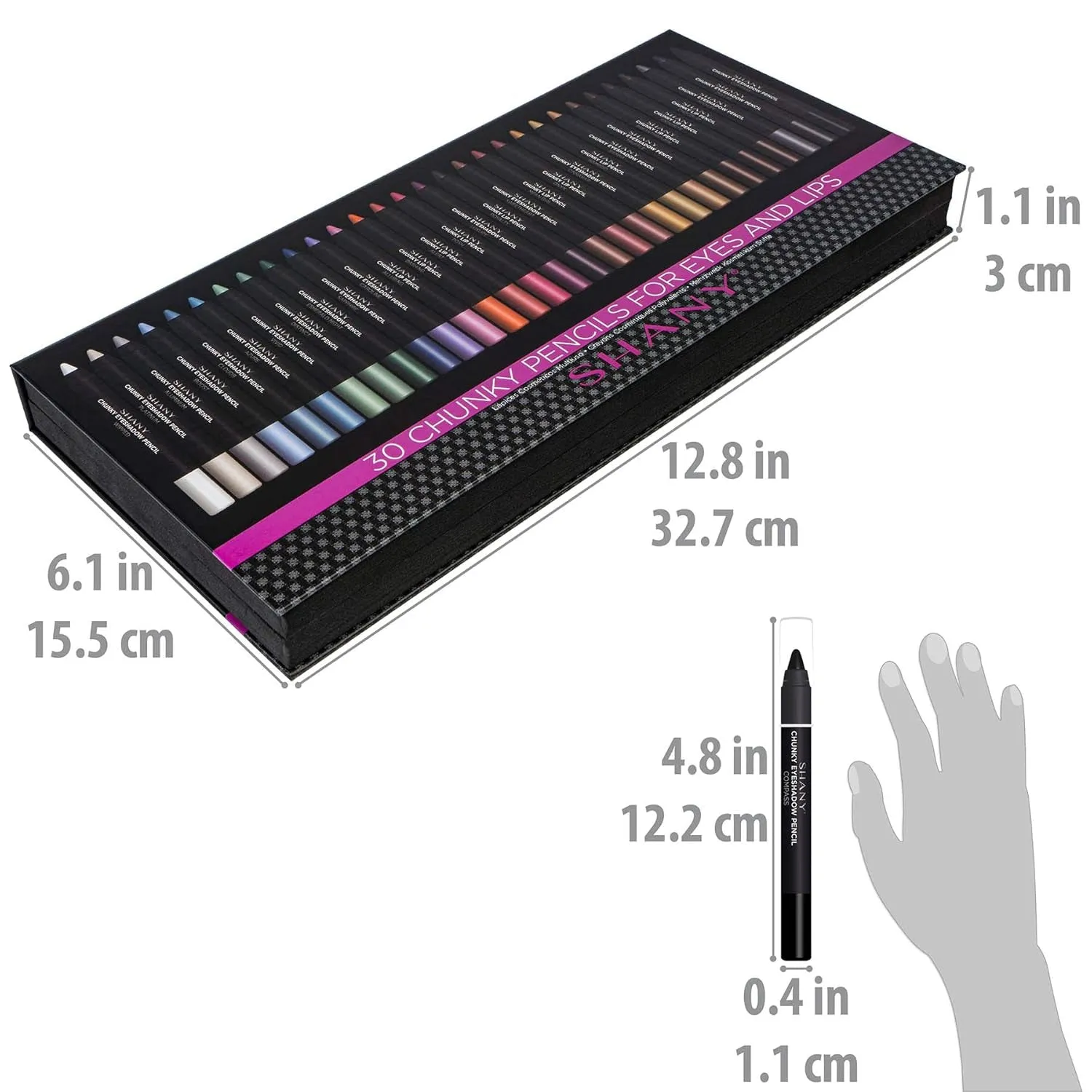Chunky Eyeshadow Pencils Lip Liner, Eyeliner, Eye Pencils - Multi-Use Chunky Pencils for Eye Shadow, Lip Makeup, Lipstick with Vitamin E and Aloe Vera - Premium Packaging - Set of 30 Colors