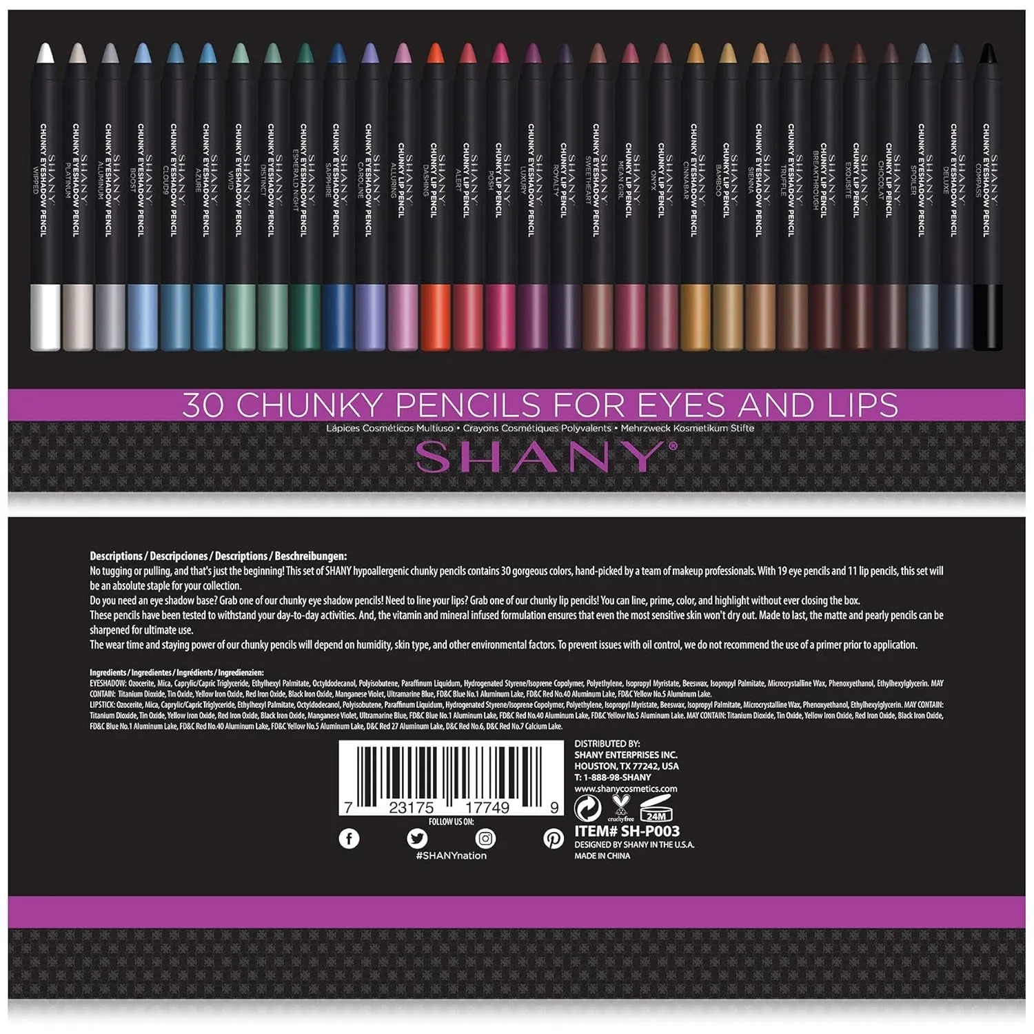 Chunky Eyeshadow Pencils Lip Liner, Eyeliner, Eye Pencils - Multi-Use Chunky Pencils for Eye Shadow, Lip Makeup, Lipstick with Vitamin E and Aloe Vera - Premium Packaging - Set of 30 Colors